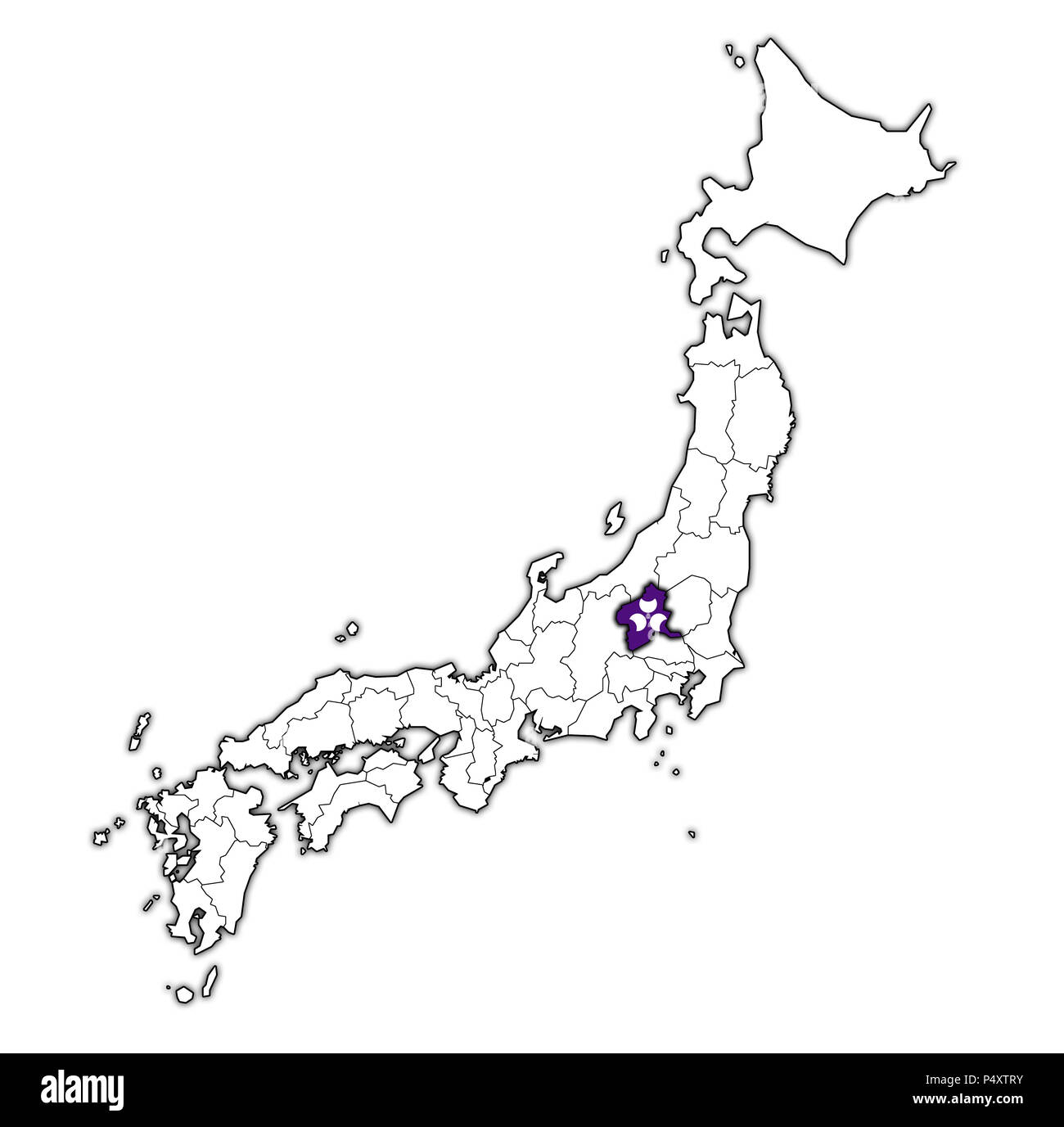 flag of gunma prefecture on map with administrative divisions and borders of japan Stock Photo