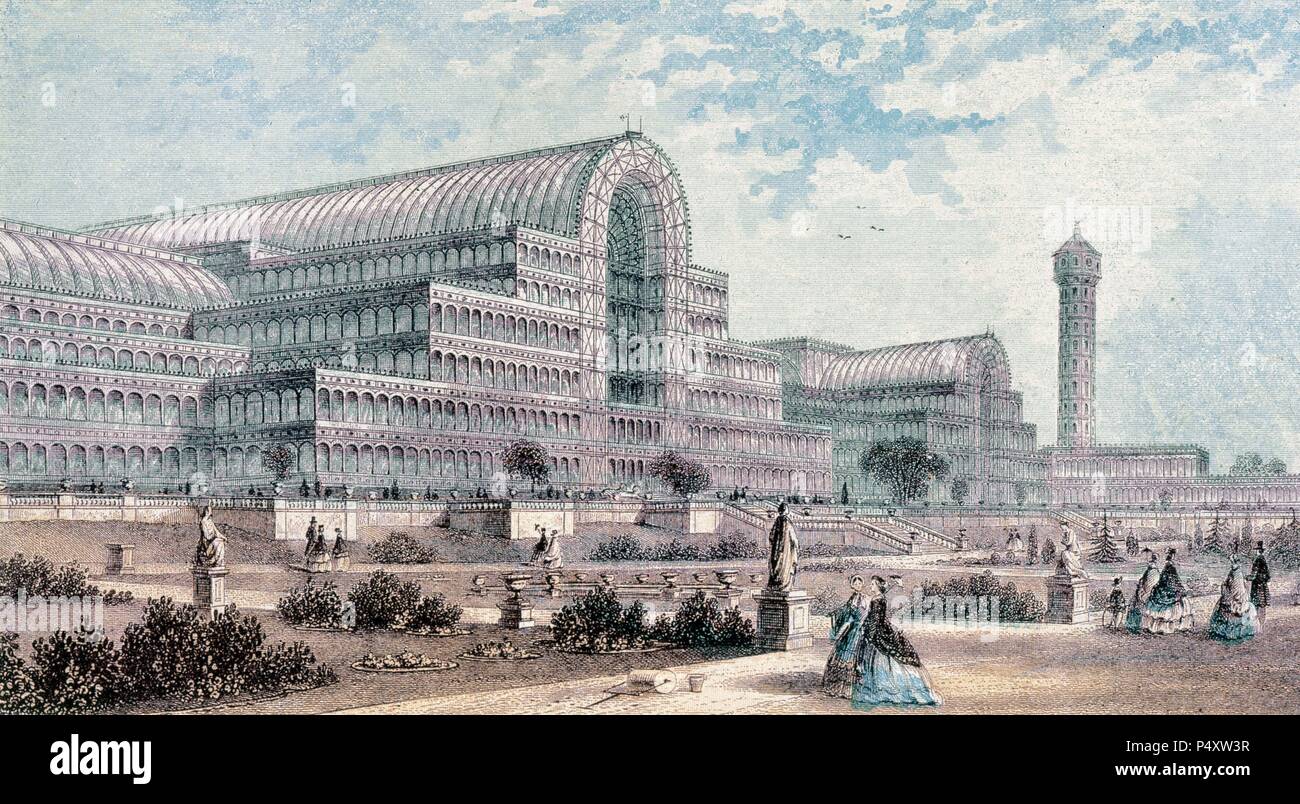 The Crystal Palace. Cast-iron and plate-glass building originally erected in Hyde Park, London for Great Exhibition of 1851. Designed by Sir Joseph Paxton (1803-1865). Victoria and Albert Museum. England. Stock Photo