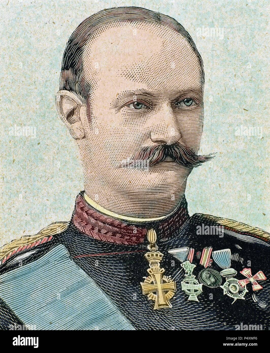 Frederick VIII (Christian Frederik Vilhelm Carl) (1843-1912). King of the Kingdom of Denmark from 1906 to 1912. The second Danish monarch of the House of Glucksburg. Portrait. Colored engraving. Stock Photo