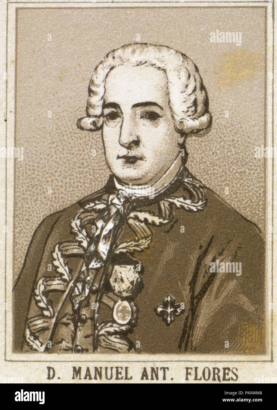 Manuel Antonio Flores (1722-1799). General in the Spanish navy and viceroy of New Granada (1776-1781) and New Spain (1787-1789). Engraving. Stock Photo