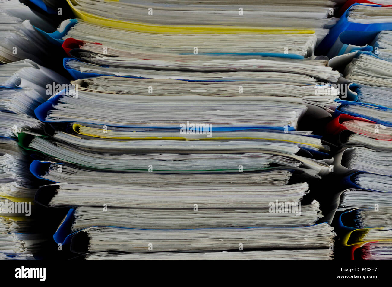 Extremely close up the stacking of office working documents Stock Photo