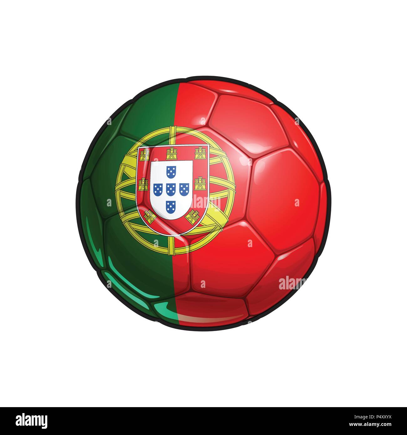 Vector Illustration of a Football – Soccer ball with the Portuguese Flag Colors. All elements neatly on well defined Layers Stock Vector