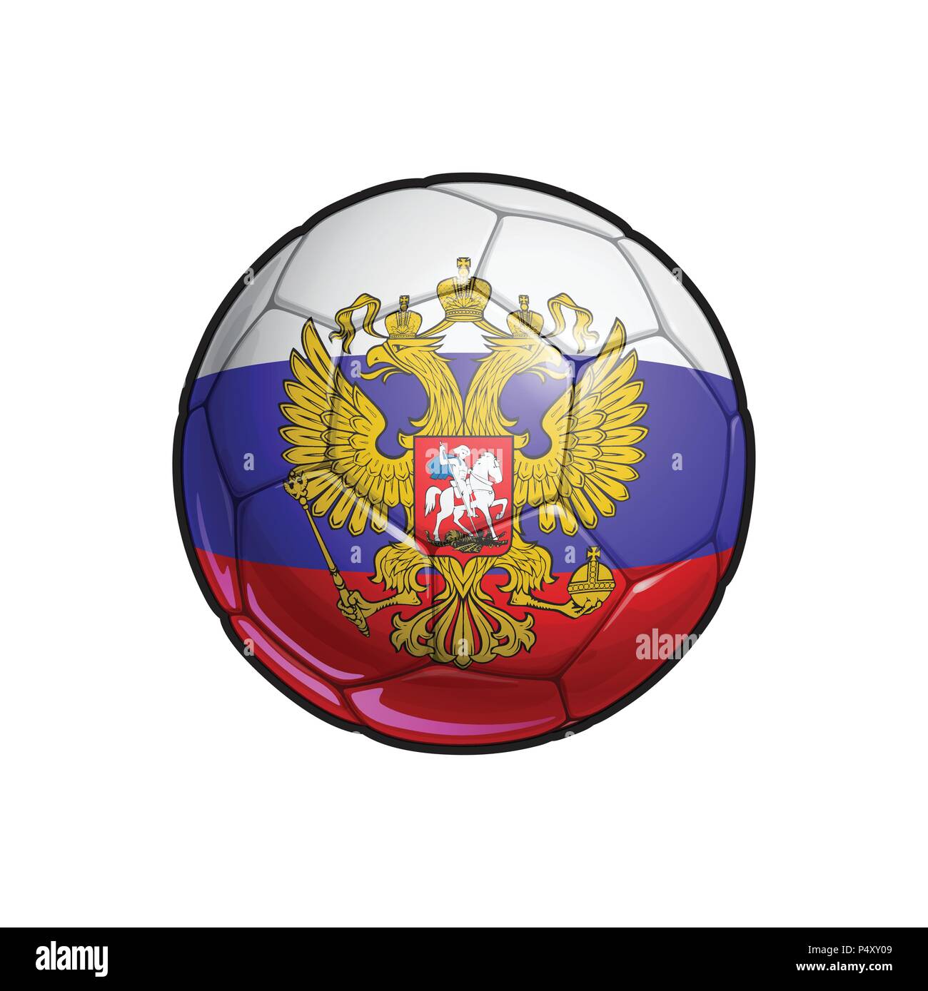 Vector Illustration of a Football – Soccer ball with the Russian State Flag Colors. This flag design includes the  Eagle State Crest Stock Vector