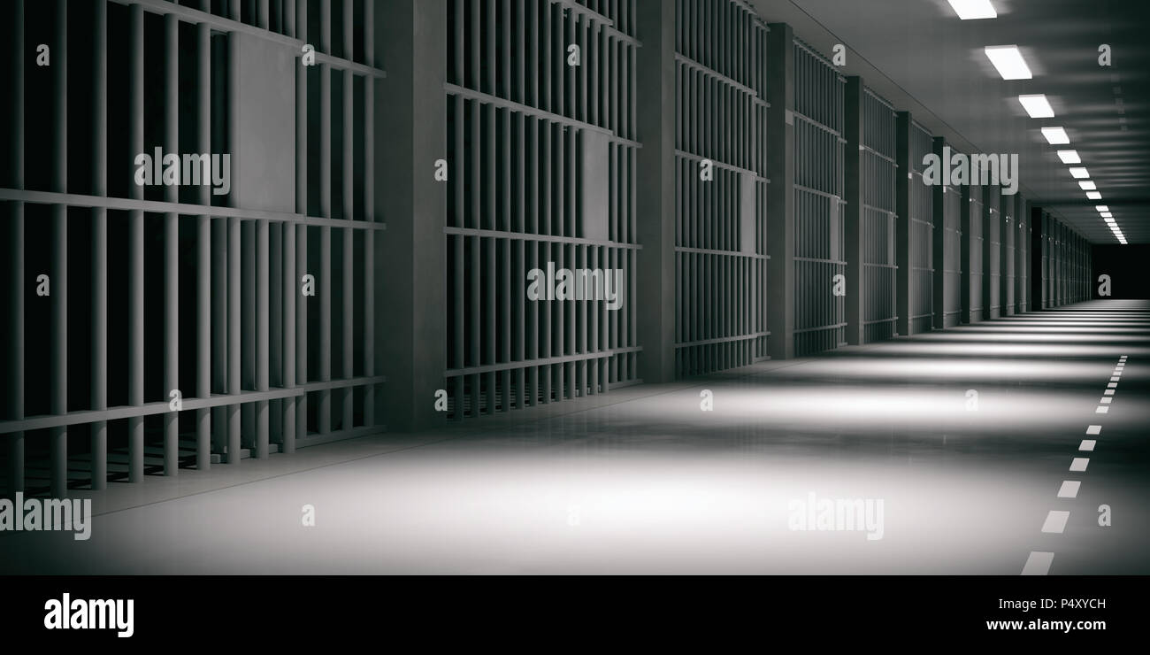 Prison interior. Jail cells and shadows, dark background. 3d illustration  Stock Photo - Alamy