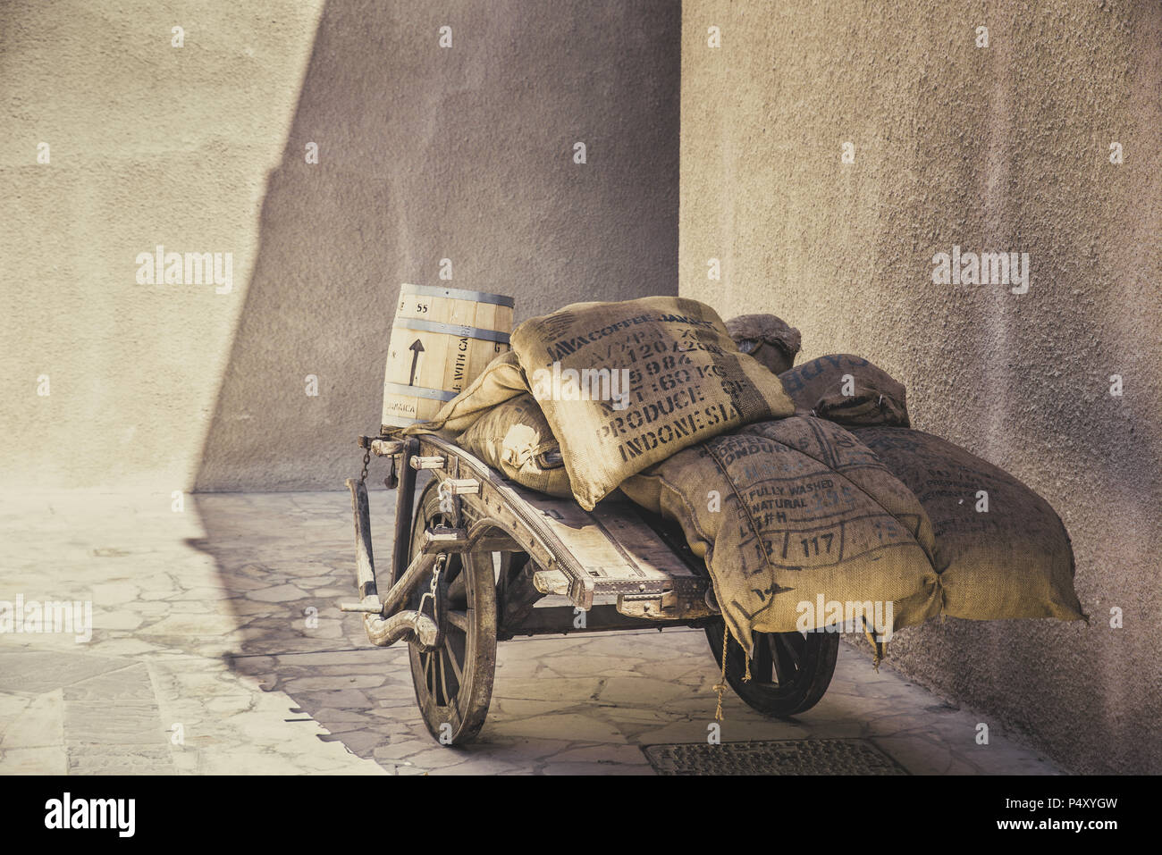 Cart for horses - farmer trading with his goods Stock Photo