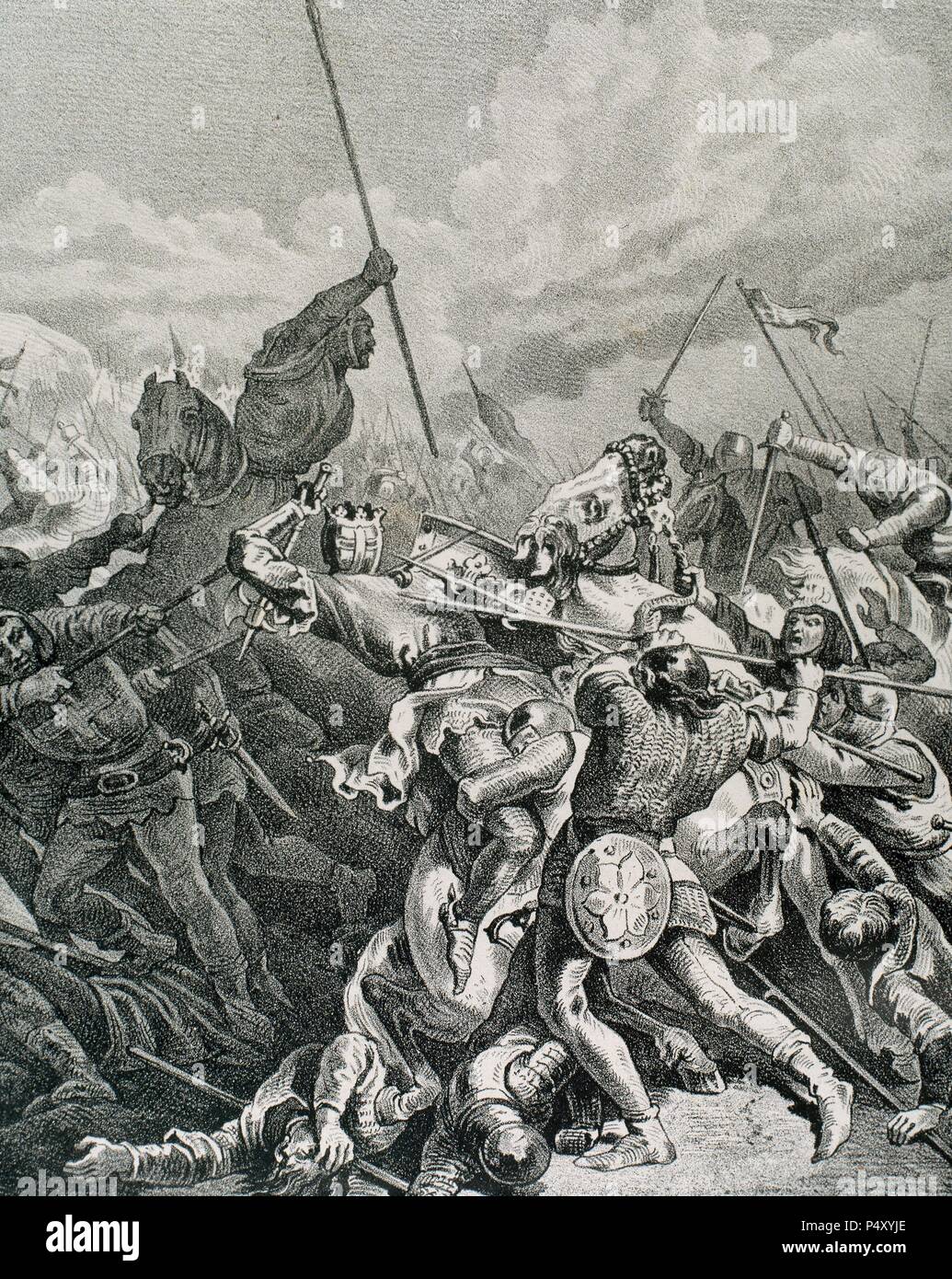 Battle of Muret (September 1213). The Crusading army of Simon IV de Montfort defeated the Aragonese and Catalan forces of Peter II of Aragon. France. Stock Photo