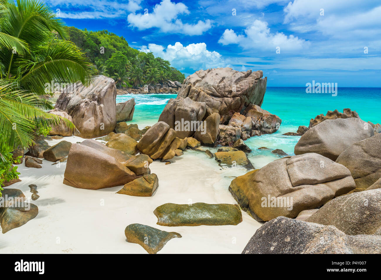 Anse Patates tropical beach on island La Digue, Seychelles Stock