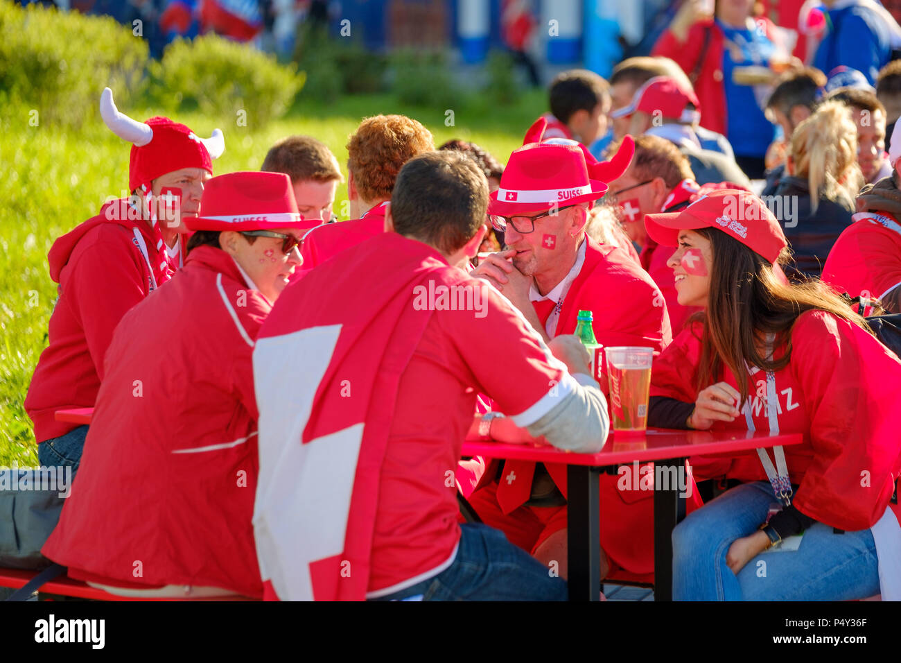Football fans support teams on the street of the city on the day of the ...