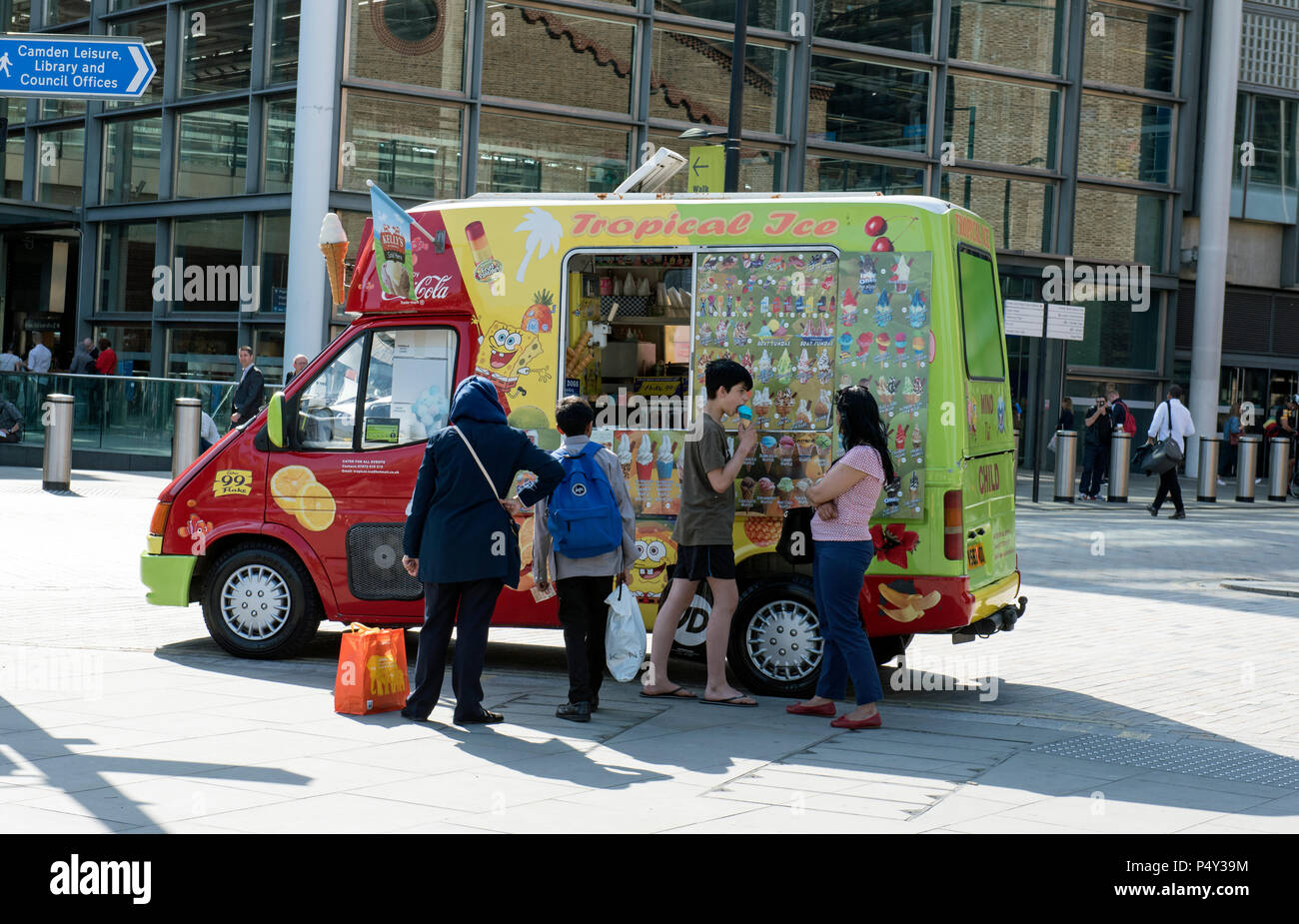 Ice Cream van with people in front, Kings Cross London England Britain