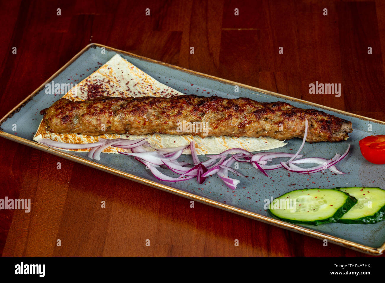 Lamb meat kebab with caucasian bread Stock Photo - Alamy