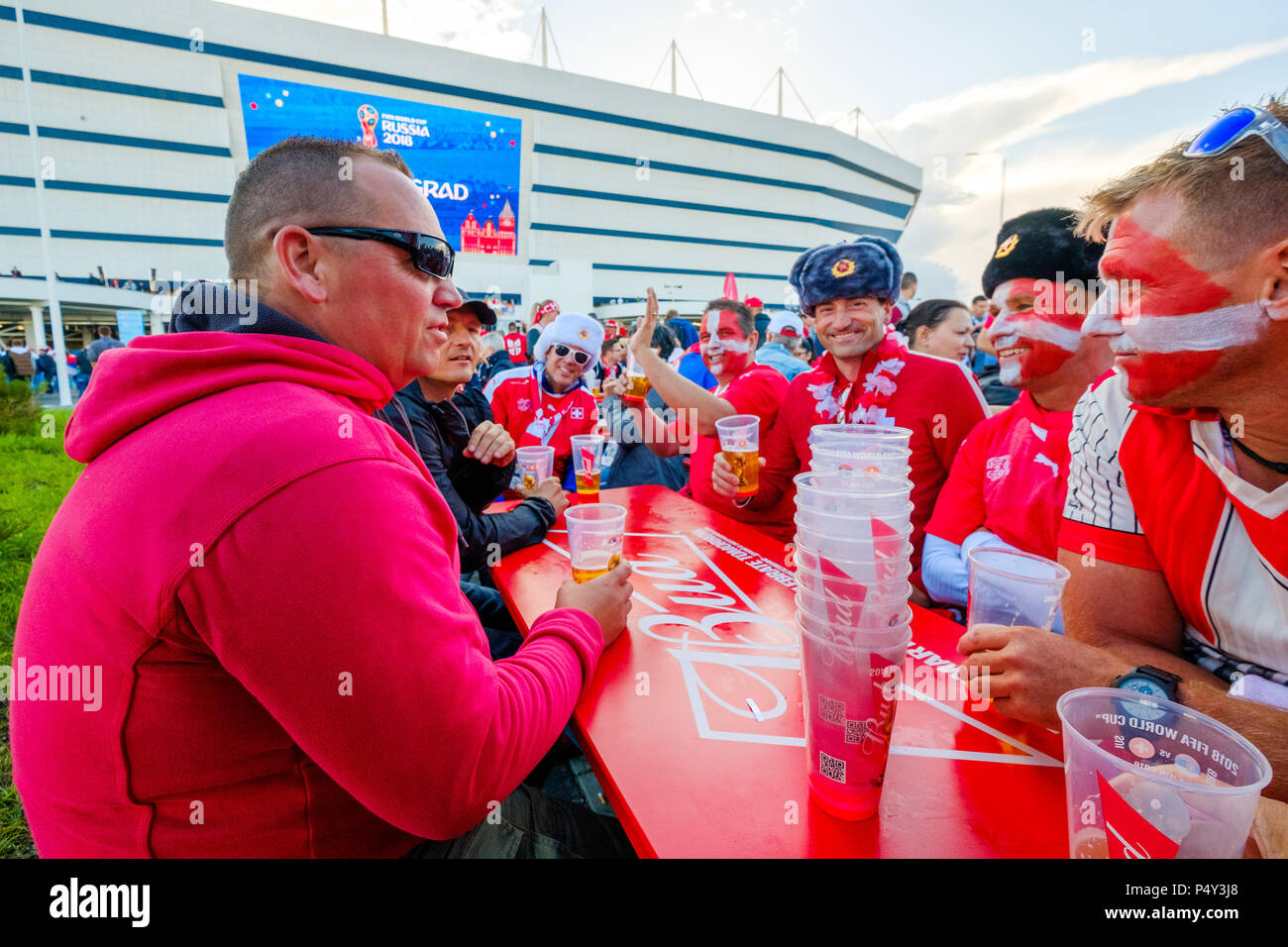 Football fans support teams on the street of the city on the day of the ...
