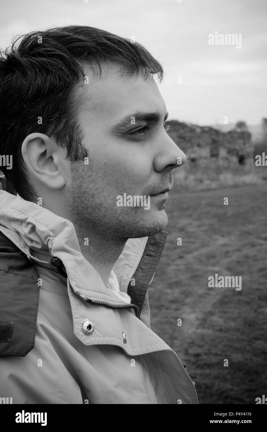 Black and white portrait of a man in profile Stock Photo - Alamy