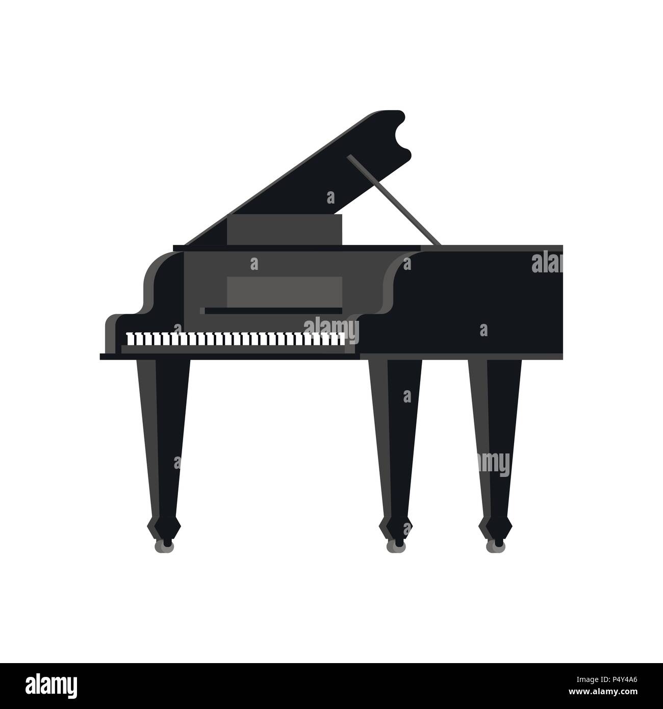 Black grand piano isolated. Musical instrument Vector illustration Stock Vector