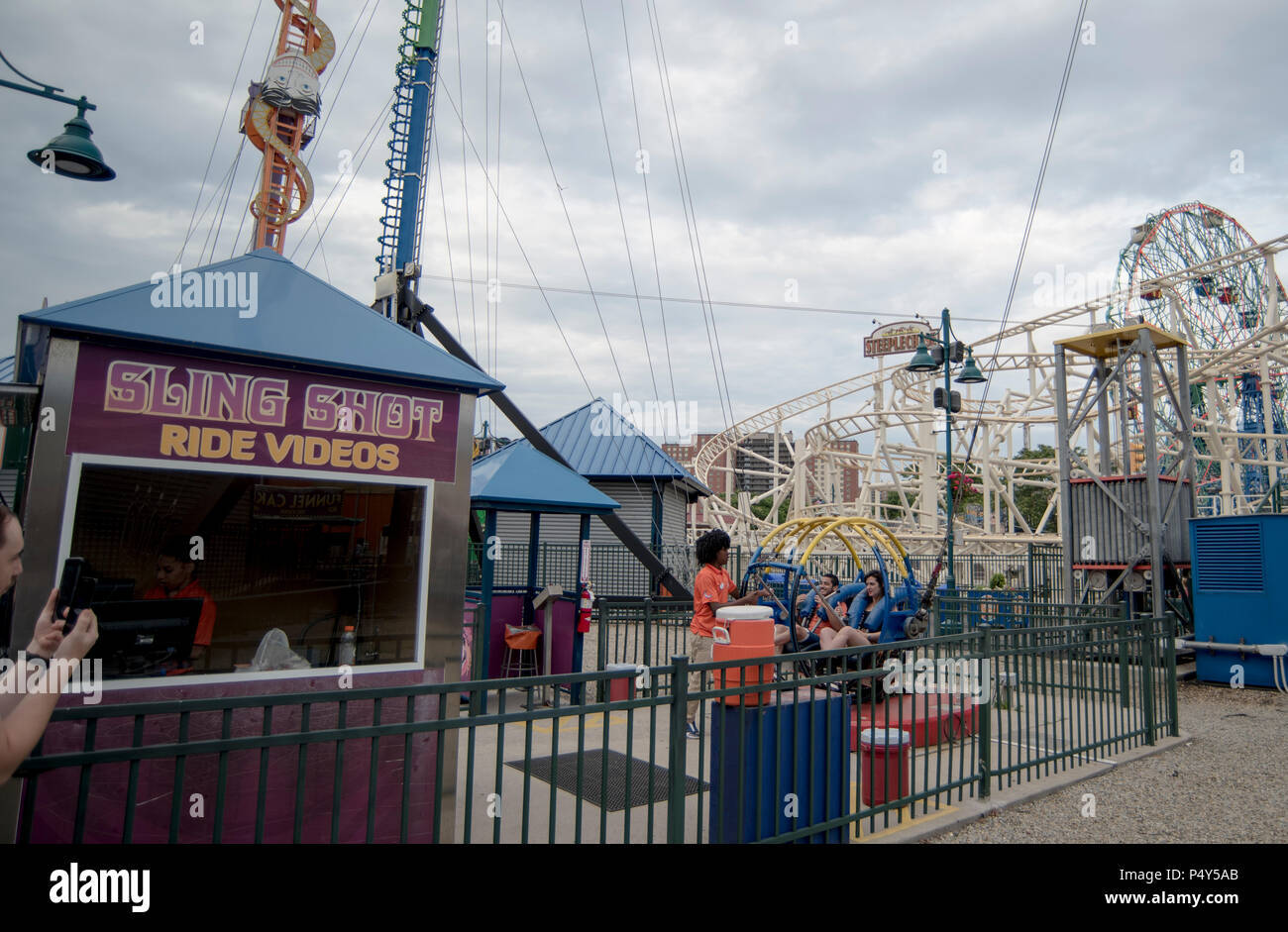 Sling Shot attraction, Coney Island NY Stock Photo Alamy
