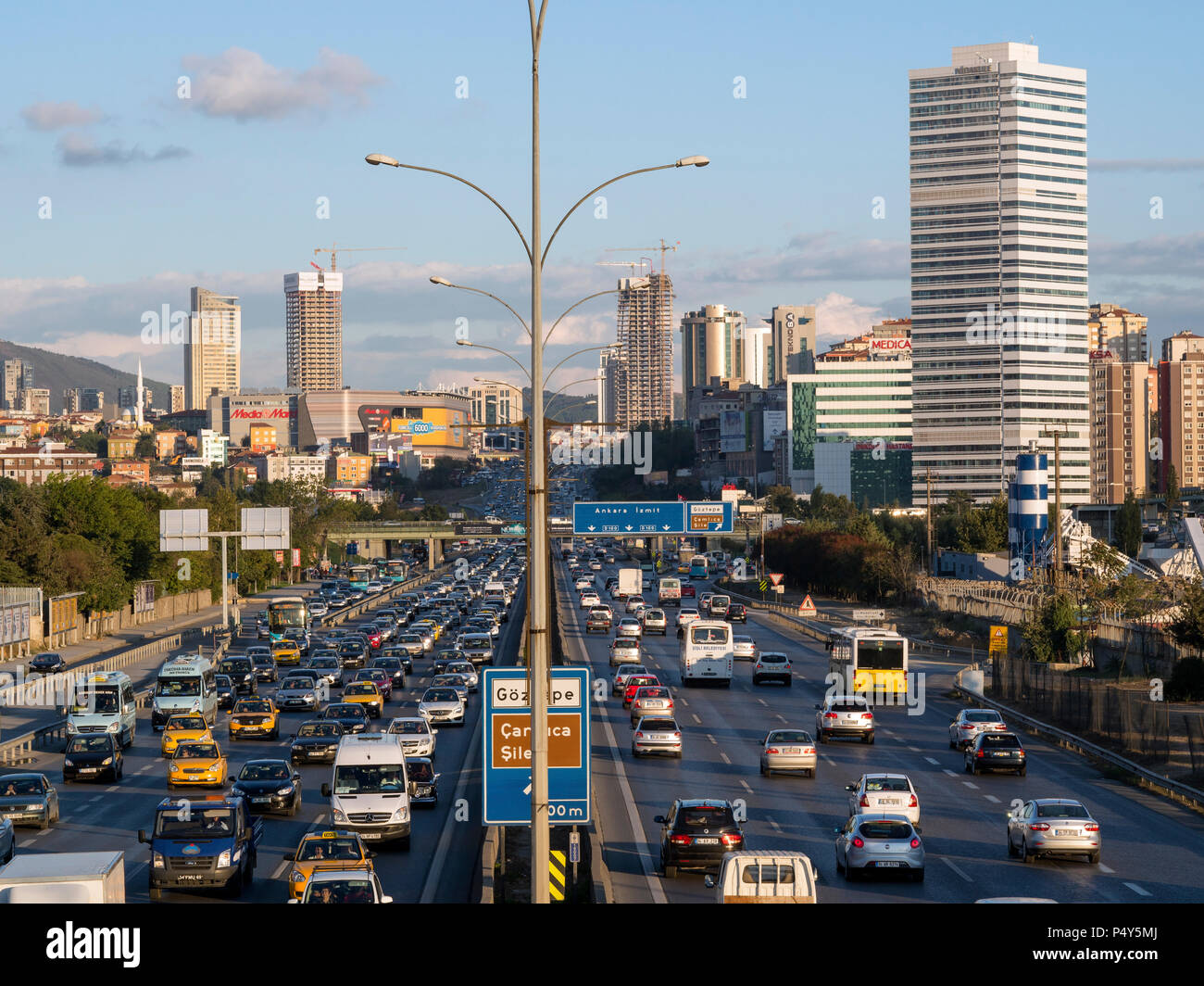 Istanbul, Turkey - September 22, 2013 Heavy traffic and traffic jam on the highway at the Istanbul Anatolian Side Stock Photo