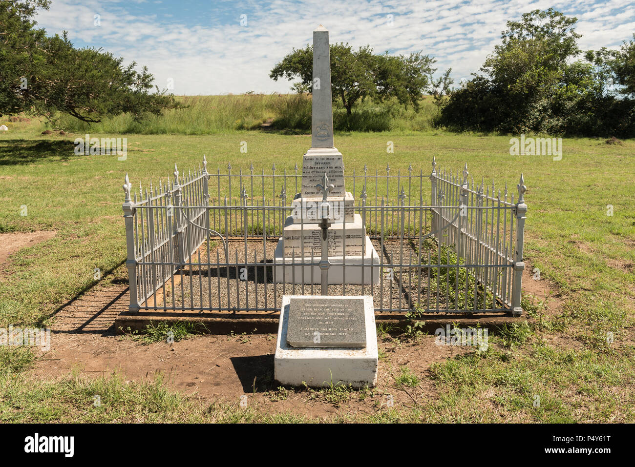 COLENSO, SOUTH AFRICA - MARCH 21, 2018: A plaque and a monument at the Clouston Garden of Rememberance for soldiers killed in the battle of Colenso du Stock Photo