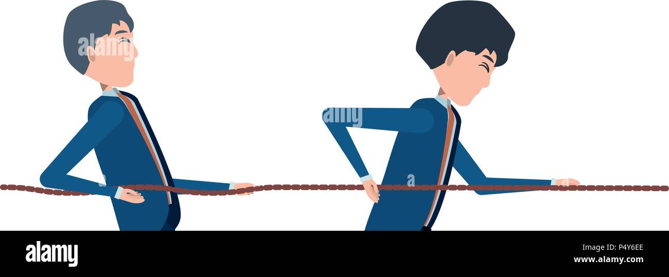 businessmen pushing a rope over white background, vector illustration