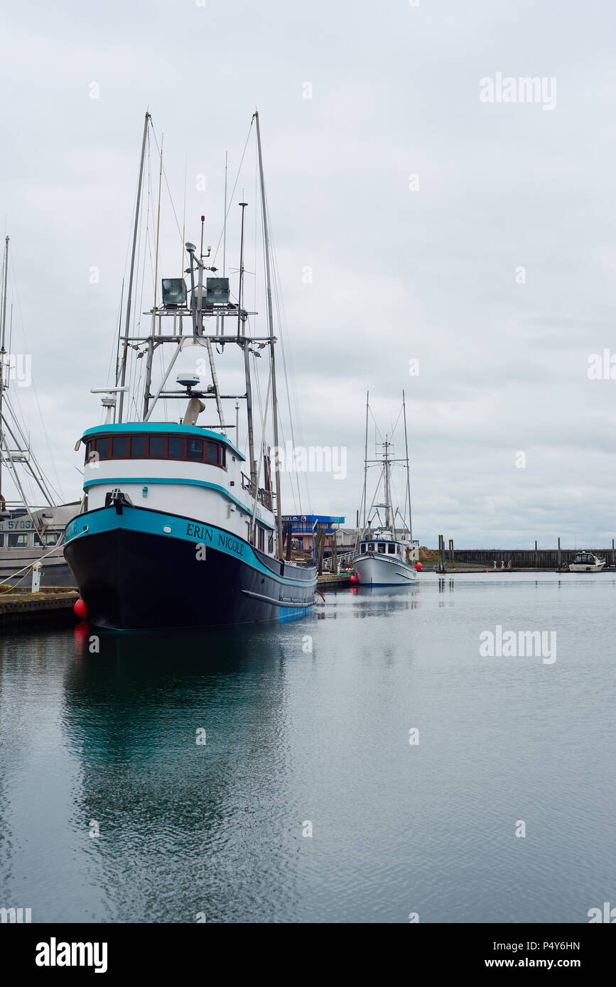 WESTPORT, WASHINGTONJUNE 21, 2018 Commercial fishing boats moored in