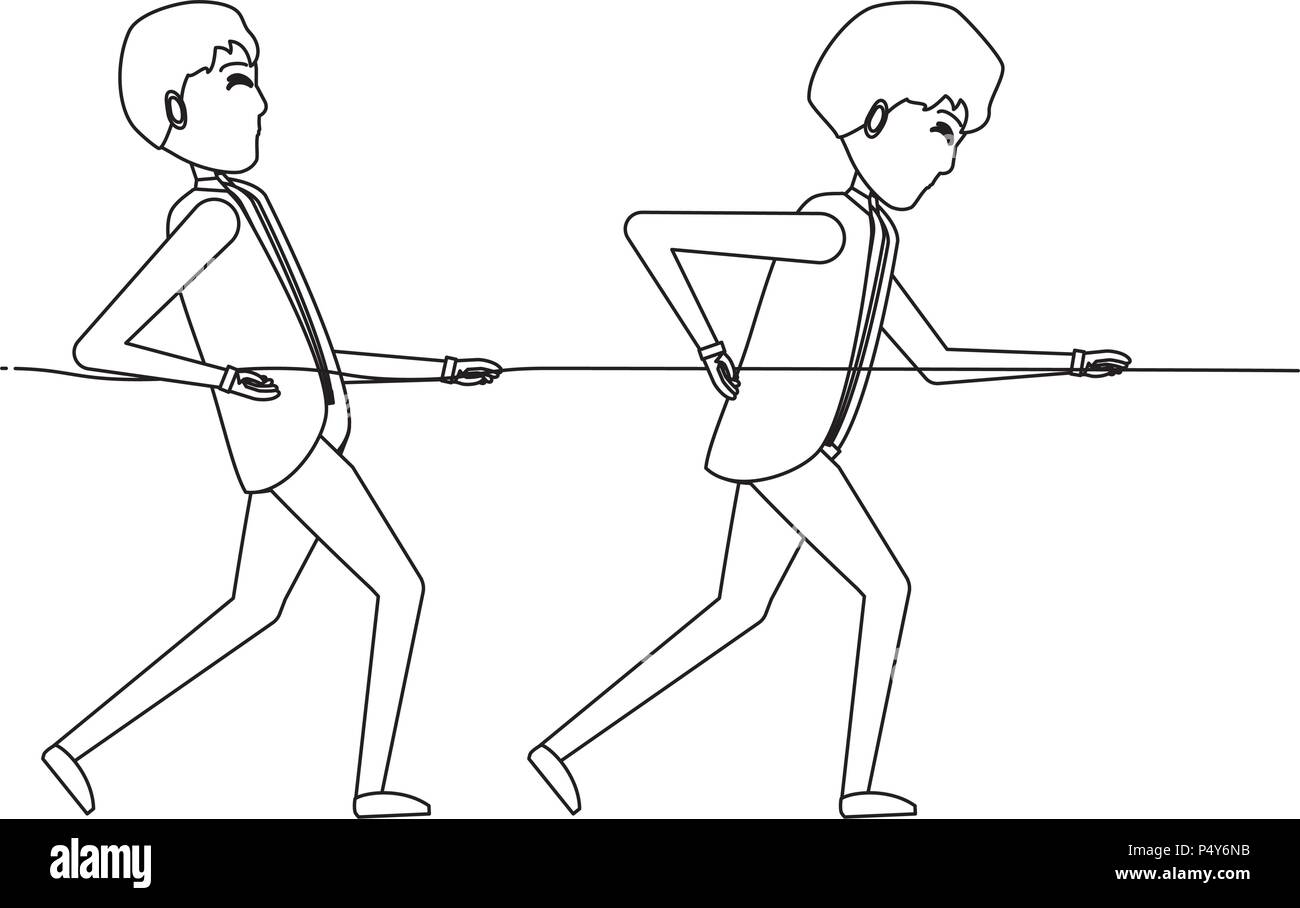 businessmen pushing a rope over white background, vector illustration