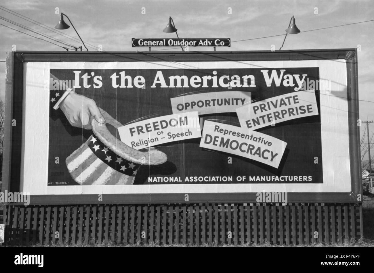Billboard, National Association of Manufacturers, Oklahoma City, Oklahoma, USA, Russell Lee, Farm Security Administration, January 1940 Stock Photo
