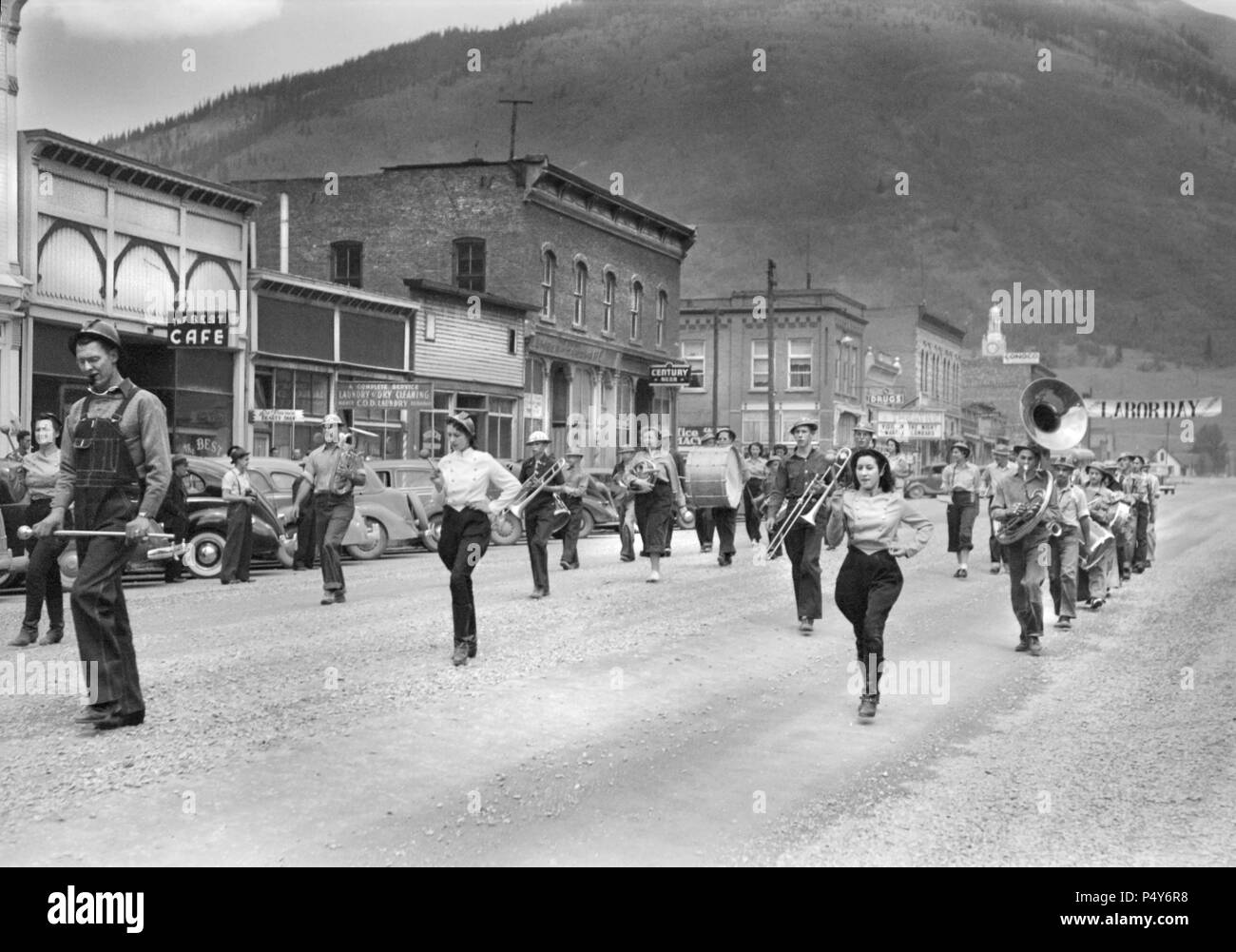 Marching Band, Labor Day Parade, Silverton, Colorado, USA, Russell Lee, Farm Security Administration, September 1940 Stock Photo