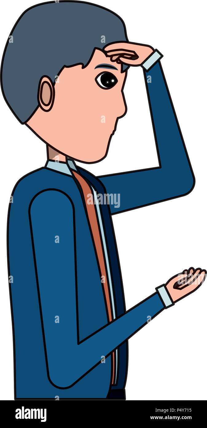 Cartoon businessman thinking over white background, colorful design ...