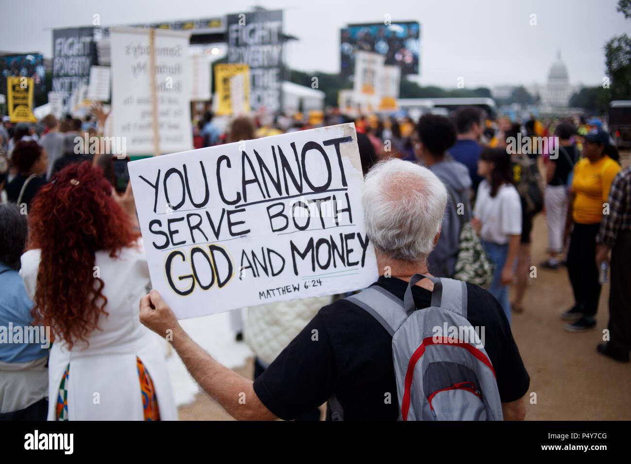 Washington, USA. 23rd June, 2018. Attendees gather at the Stand Against Poverty rally on the National Mall. The event is organized by the Poor People's Campaign, led by Rev. William Barber and Rev. Liz Theoharis and reviving a mission led by Dr. Martin Luther King, Jr. Credit: Michael Candelori/Pacific Press/Alamy Live News Stock Photo