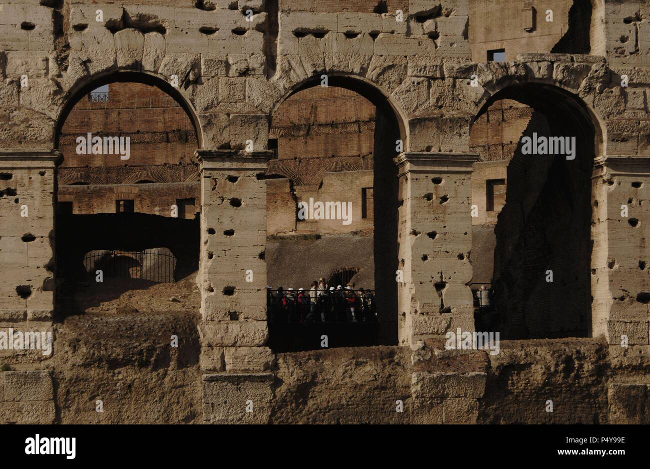 Italy. Rome. The Colosseum (Coliseum) or Flavian Amphitheatre. Elliptical construction built of concrete and stone. 1st century A.C. Stock Photo