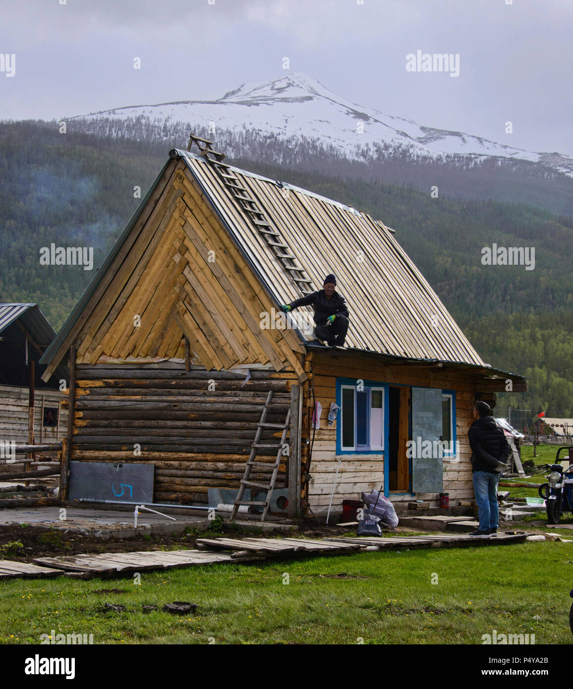 Tuvan village, Kanas Lake National Park, Xinjiang, China Stock Photo