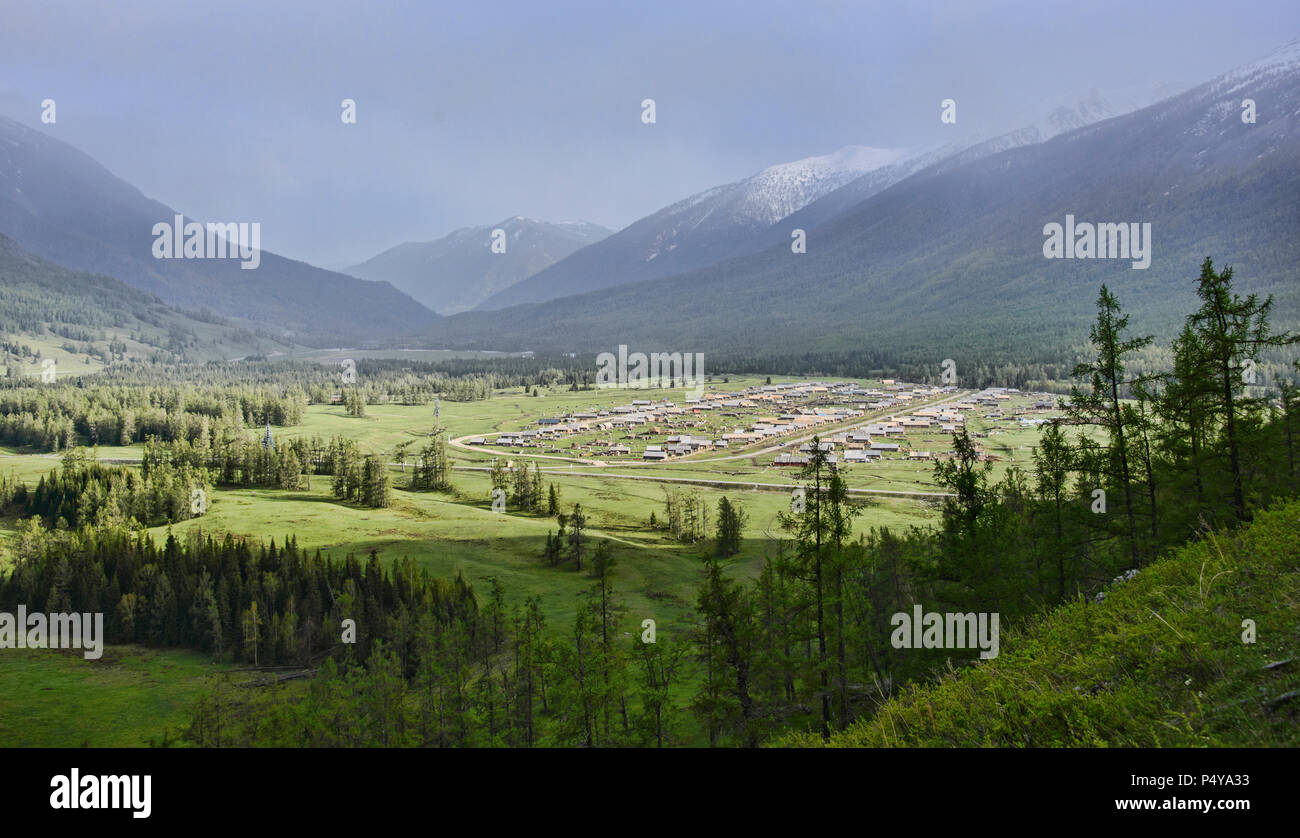 Tuvan village, Kanas Lake National Park, Xinjiang, China Stock Photo
