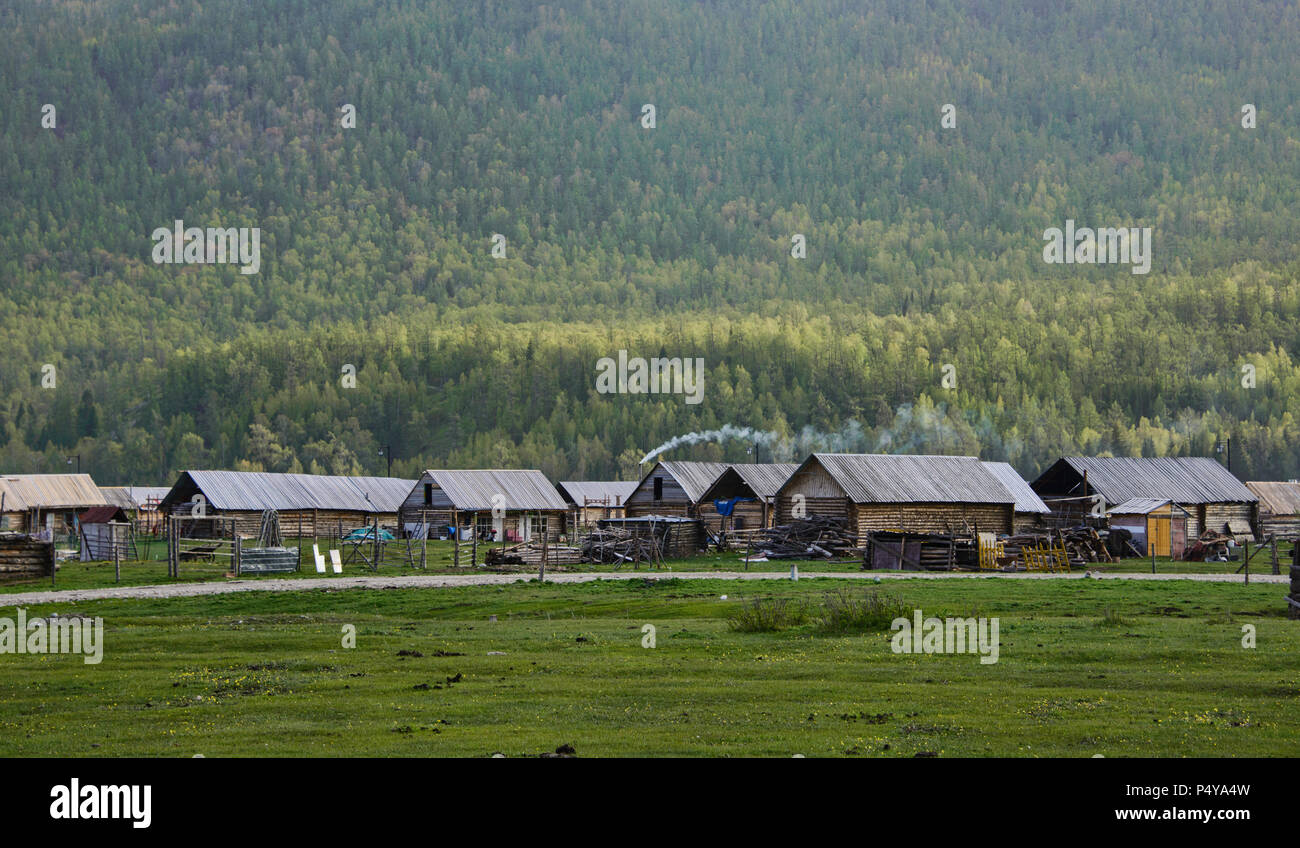 Tuvan village, Kanas Lake National Park, Xinjiang, China Stock Photo