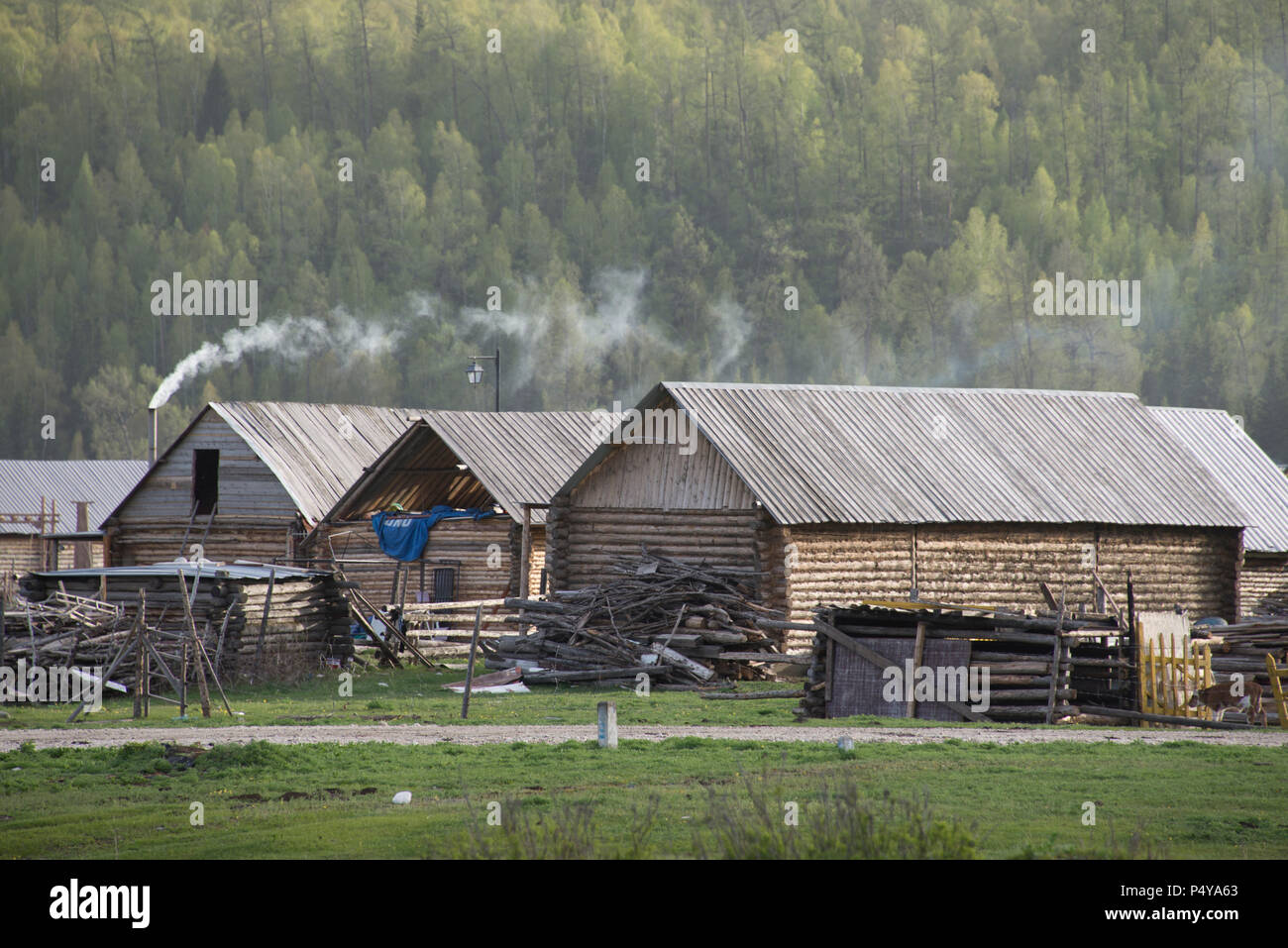Tuvan village, Kanas Lake National Park, Xinjiang, China Stock Photo