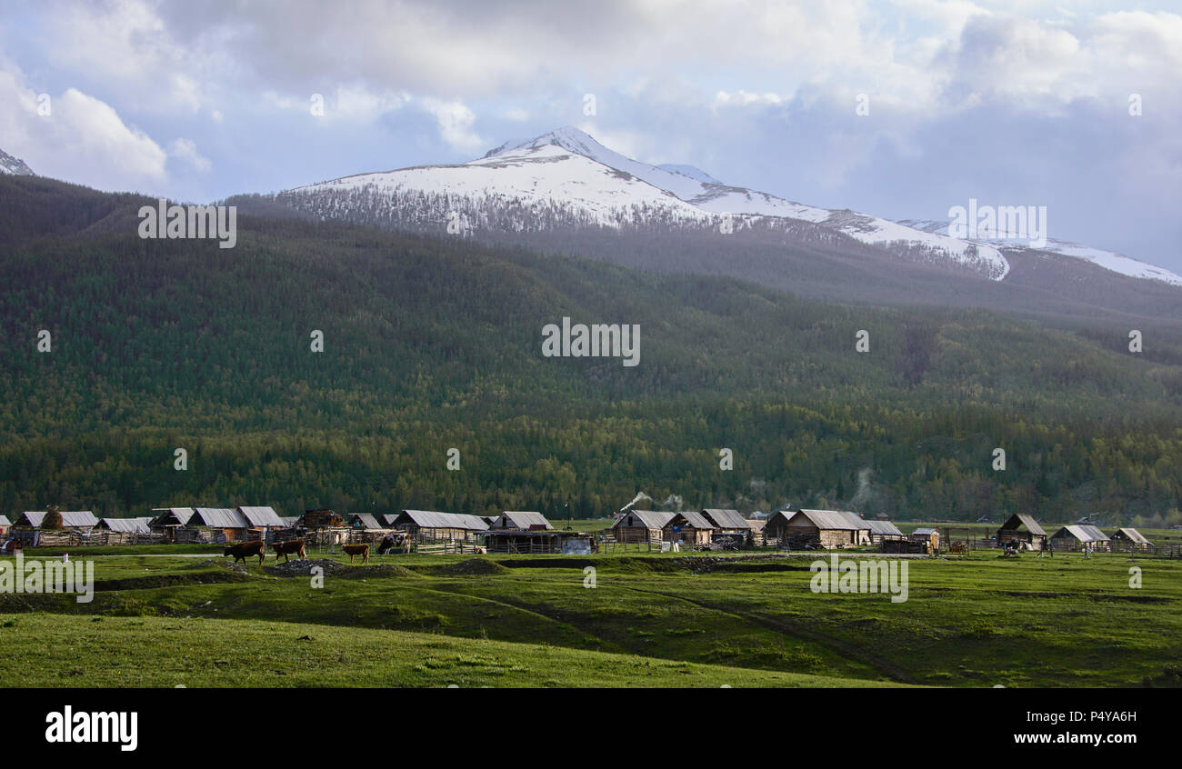 Tuvan village, Kanas Lake National Park, Xinjiang, China Stock Photo