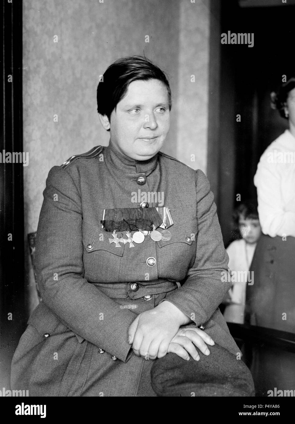 26866u Maria Leontievna Bochkareva (1889-1920) a Russian woman who served in World War I and formed the Women's Battalion of Death. In 1918 she visited the United States including New York City. Feb 1918 Stock Photo
