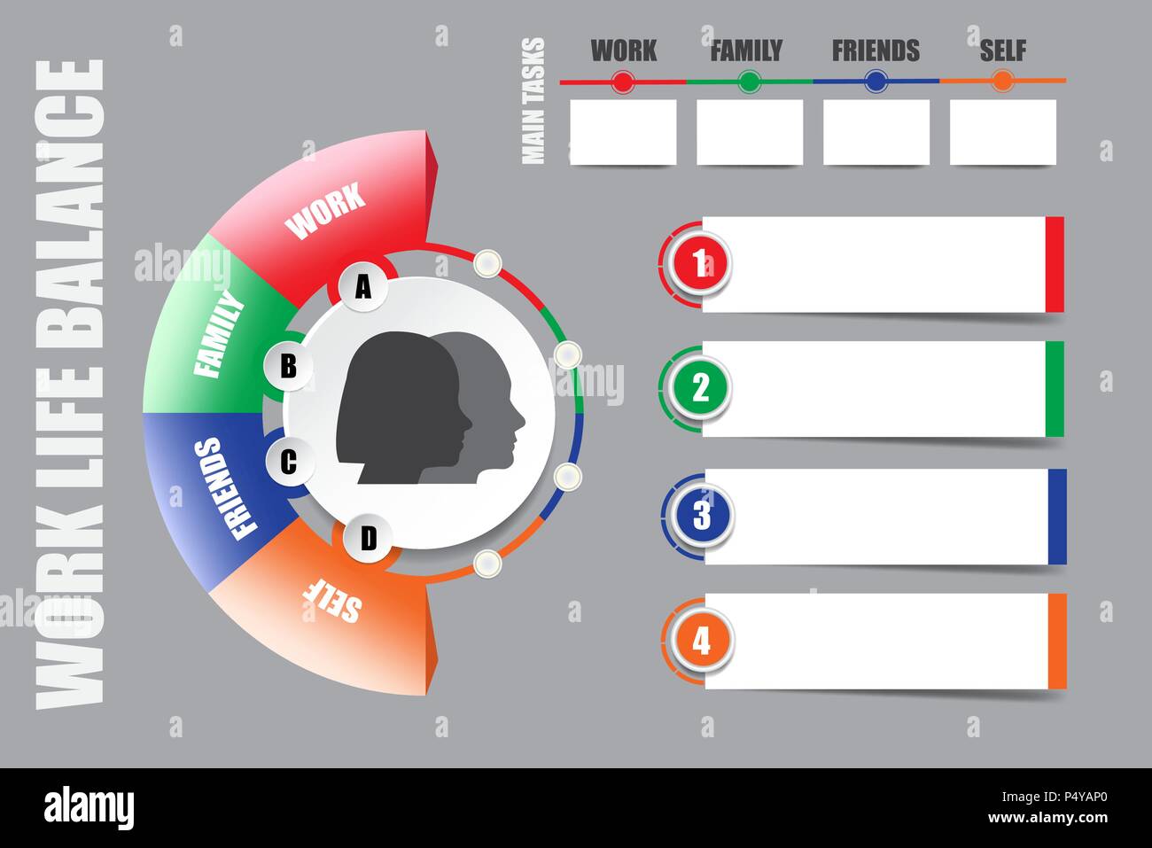 Modern infographic labels as a note sheet for work life balance. Ready ...