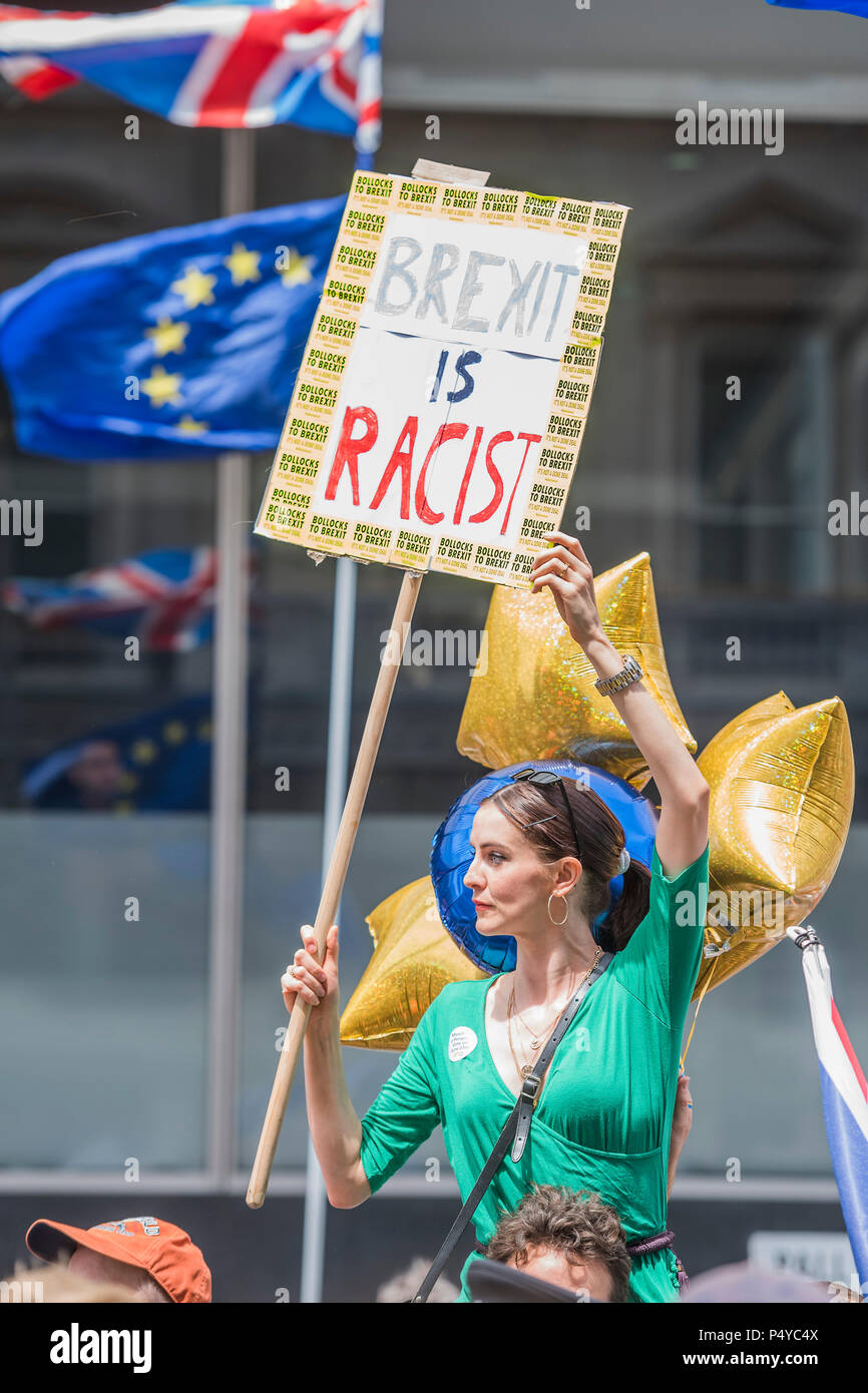 London, UK. 23rd June 2018. People’s March for a People’s Vote on the final Brexit deal.  Timed to coincide with the second anniversary of the 2016 referendum it is organised by anti Brexit, pro EU campaigners. Credit: Guy Bell/Alamy Live News Stock Photo