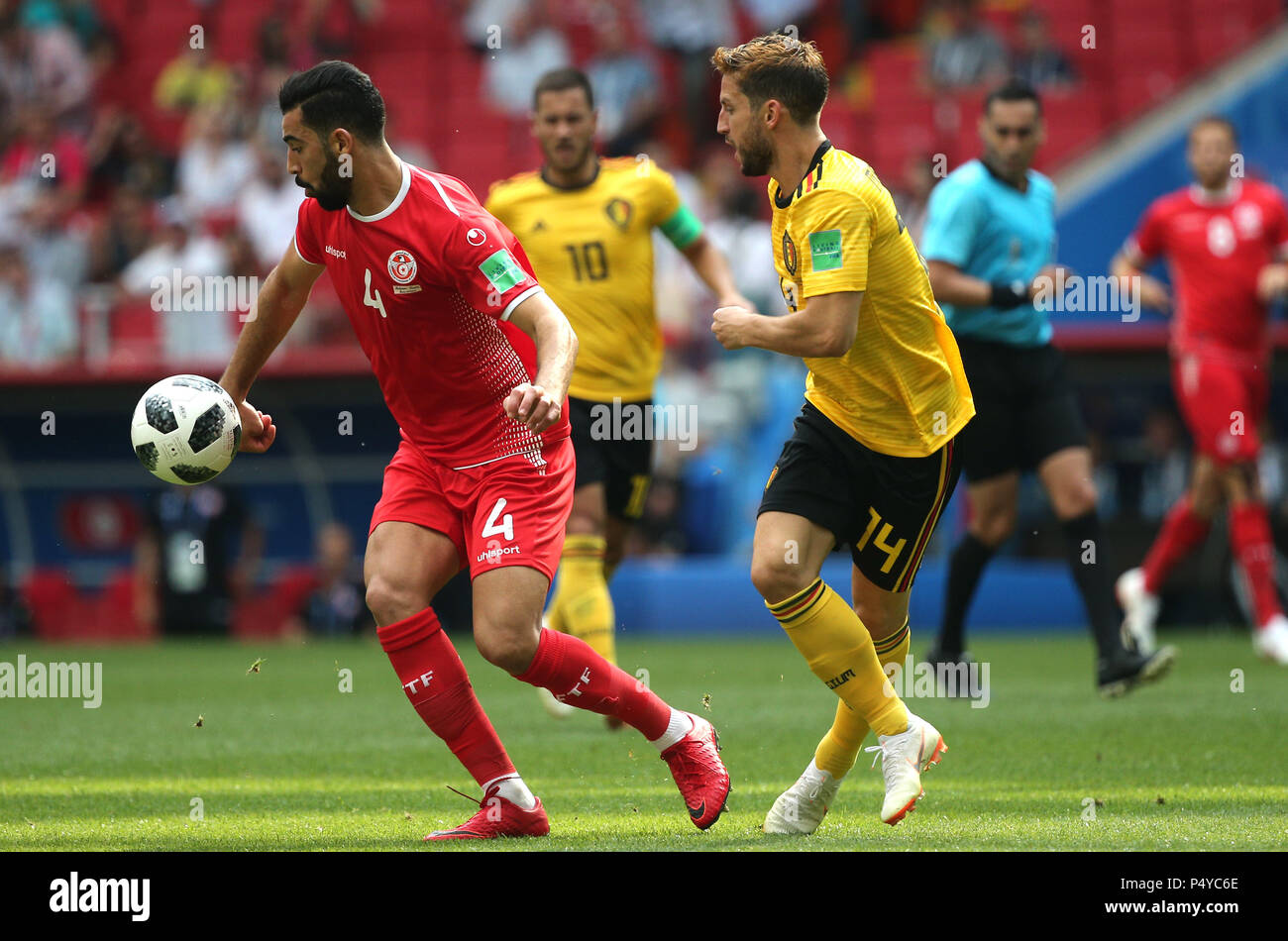 Moscow, Russian. 23rd June, 2018. 23.06.2018. Moscow, Russian:YASSINE MERIAH, Dries Mertens in action during the Fifa World Cup Russia 2018, Group C, football match between BELGIUM V TUNISIA in SPARTAK STADIUM in Moscow Stadium Credit: Independent Photo Agency/Alamy Live News Stock Photo