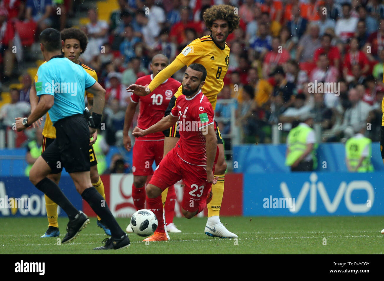 Moscow, Russian. 23rd June, 2018. 23.06.2018. Moscow, Russian:NAIM SLITI, Marouane Fellaini in action during the Fifa World Cup Russia 2018, Group C, football match between BELGIUM V TUNISIA in SPARTAK STADIUM in Moscow Stadium Credit: Independent Photo Agency/Alamy Live News Stock Photo