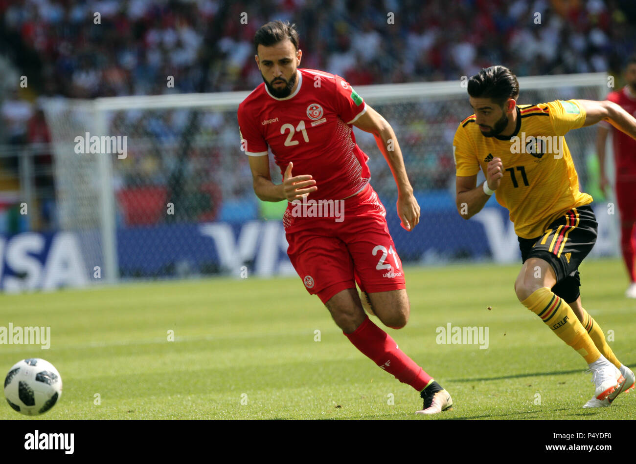 Moscow, Russia. 23rd June 2018. HAMDI NAGGUEZ, Yannick Carrasco in action during the Fifa World Cup Russia 2018, Group C, football match between BELGIUM V TUNISIA  in SPARTAK STADIUM in Moscow Stadium Credit: marco iacobucci/Alamy Live News Stock Photo