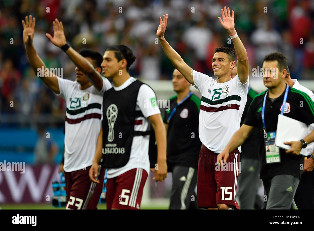 Rostov-on-Don, Russia. 23rd June, 2018. Soccer, FIFA World Cup 2018, South Korea vs Mexico, group stages, Group F, 2nd matchday at the Rostov-on-Don Stadium: Hector Moreno of Mexico and his teammates after the match. Credit: Marius Becker/dpa/Alamy Live News Stock Photo