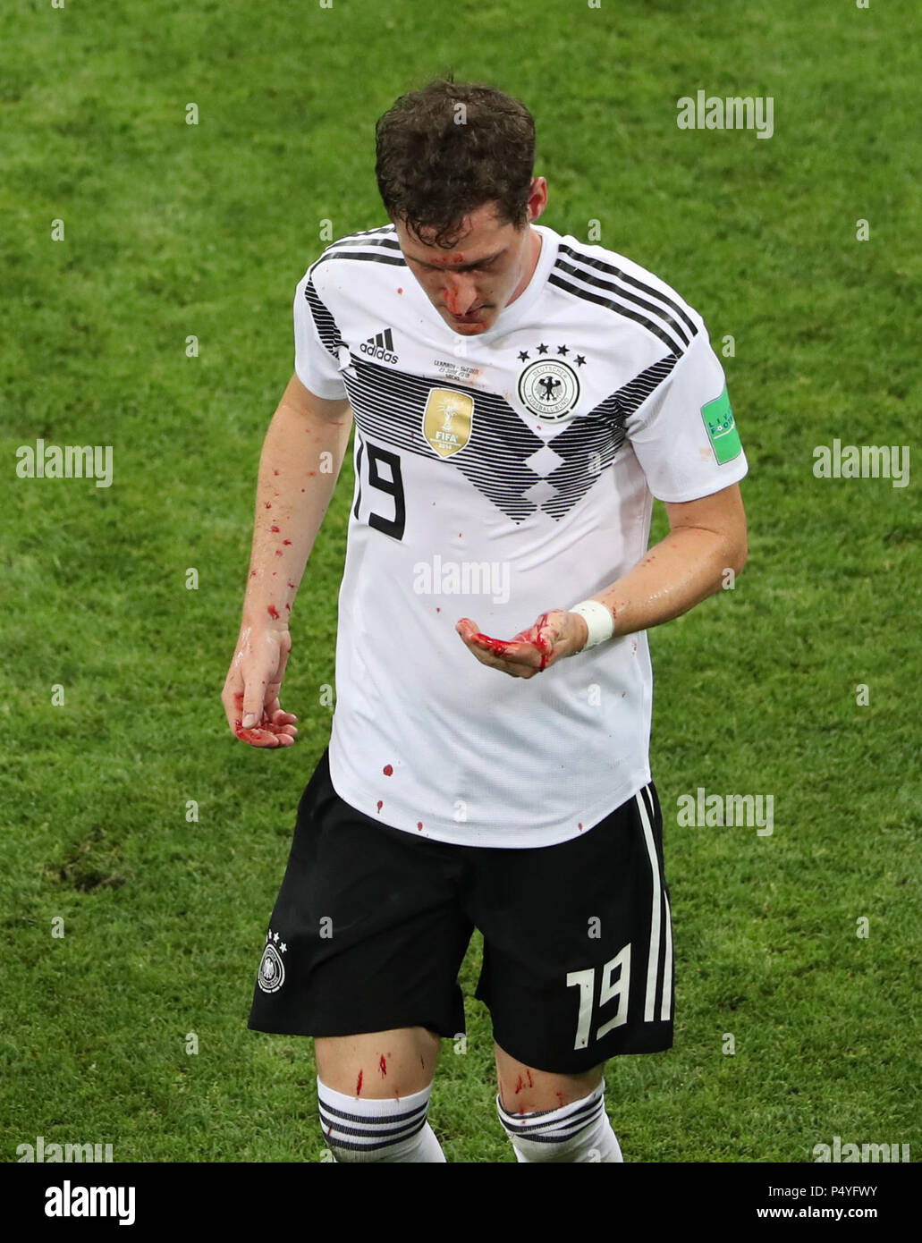 Sochi, Russia. 23rd June, 2018. Sebastian Rudy of Germany is substituted off after his injury during the 2018 FIFA World Cup Group F match between Germany and Sweden in Sochi, Russia, June 23, 2018. Credit: Ye Pingfan/Xinhua/Alamy Live News Stock Photo