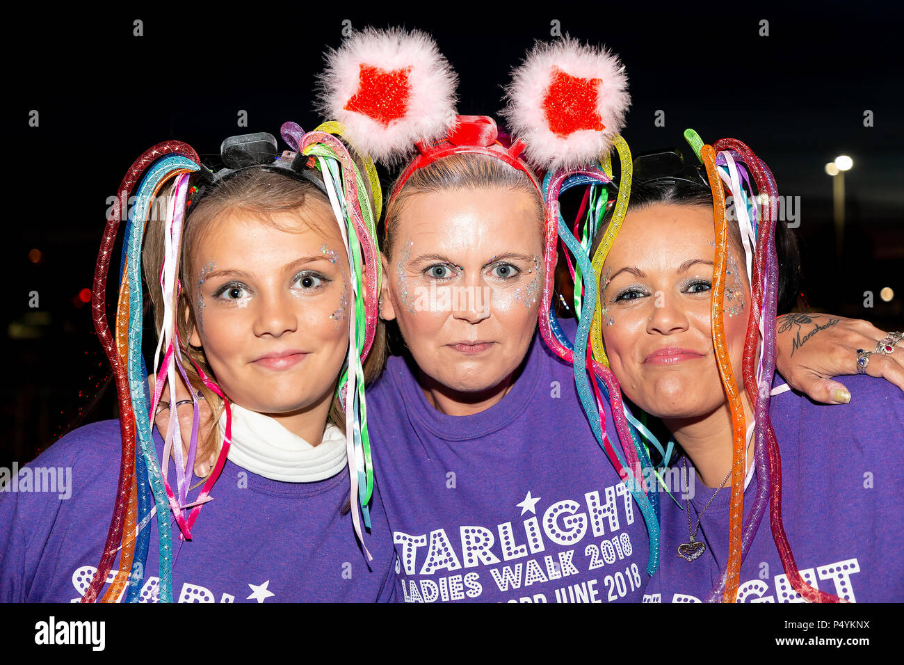 Warrington, UK. 23rd June, 2018. 23 June 2018 - Starlight Ladies Walk, a sponsored ladies-only walk which begins at midnight at the Orford Jubilee Neighbourhood Hub. The aim is to raise as much money as possible for St. Rocco’s Hospice a Registered Charity that provides specialist care and support across Warrington, helping those who are coping with a life-limiting illness. Credit: John Hopkins/Alamy Live News Stock Photo