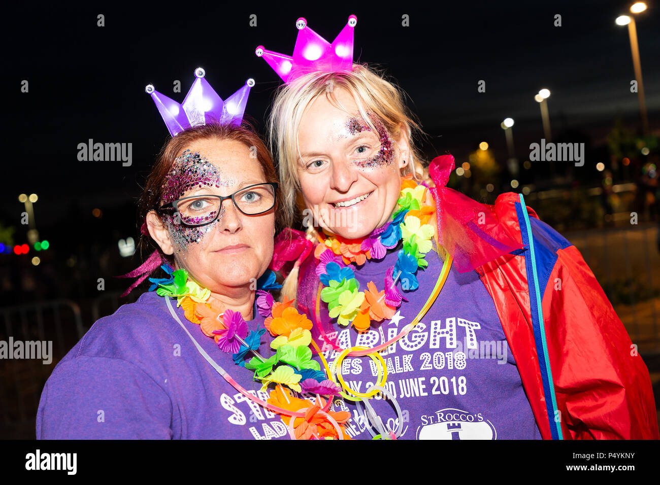 Warrington, UK. 23rd June, 2018. 23 June 2018 - Starlight Ladies Walk, a sponsored ladies-only walk which begins at midnight at the Orford Jubilee Neighbourhood Hub. The aim is to raise as much money as possible for St. Rocco’s Hospice a Registered Charity that provides specialist care and support across Warrington, helping those who are coping with a life-limiting illness. Credit: John Hopkins/Alamy Live News Stock Photo