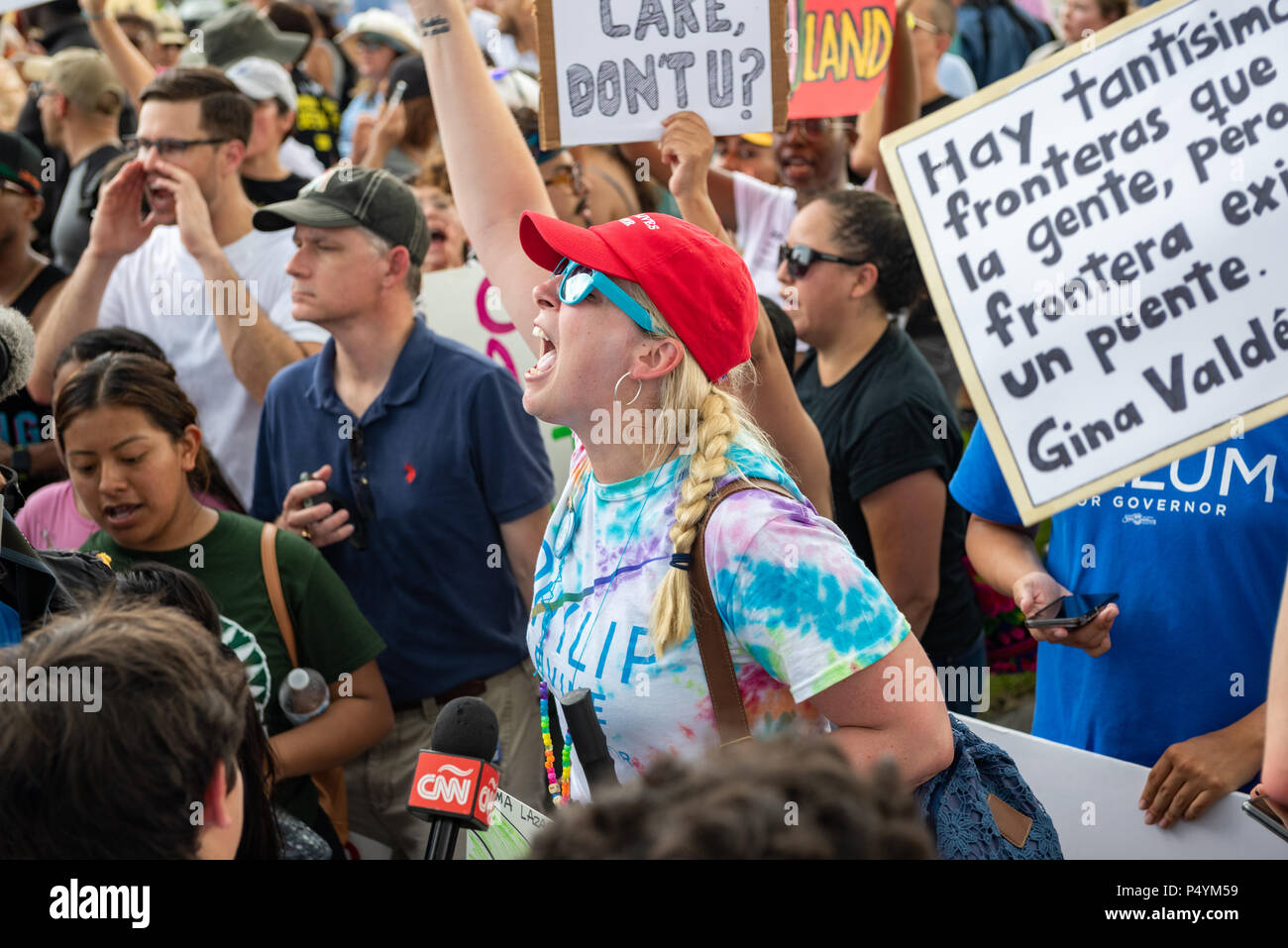 Miami, USA. 23rd June 2018. Marchers outside Homestead Temporary Shelter for Unaccompanied Children protesting against Trumps family separation policy. William C. Bunce/Alamy Live News Stock Photo