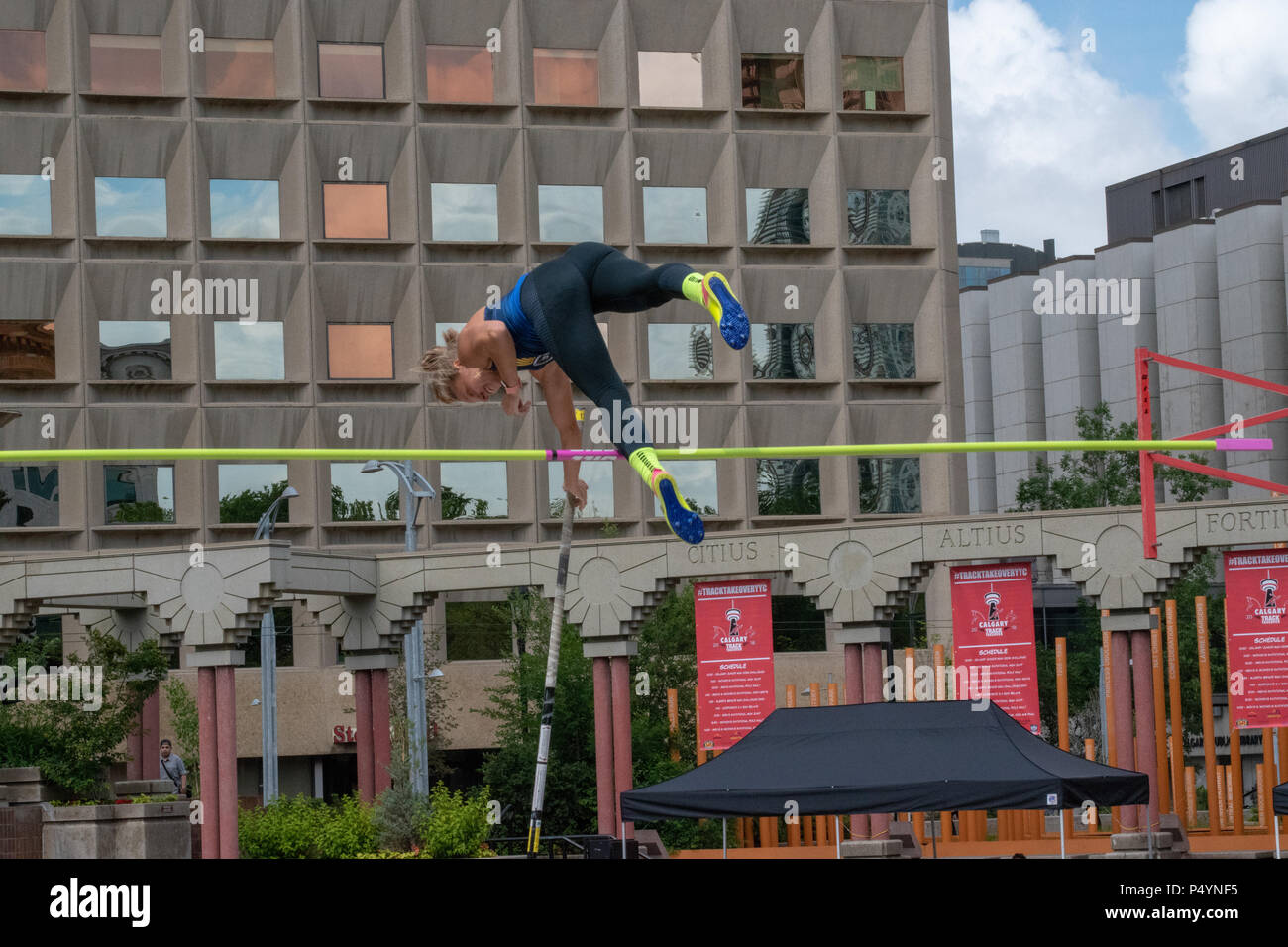Alberta, Canada. 23 June 2018. Rachael Wolfs Pole Vaulting in the Track