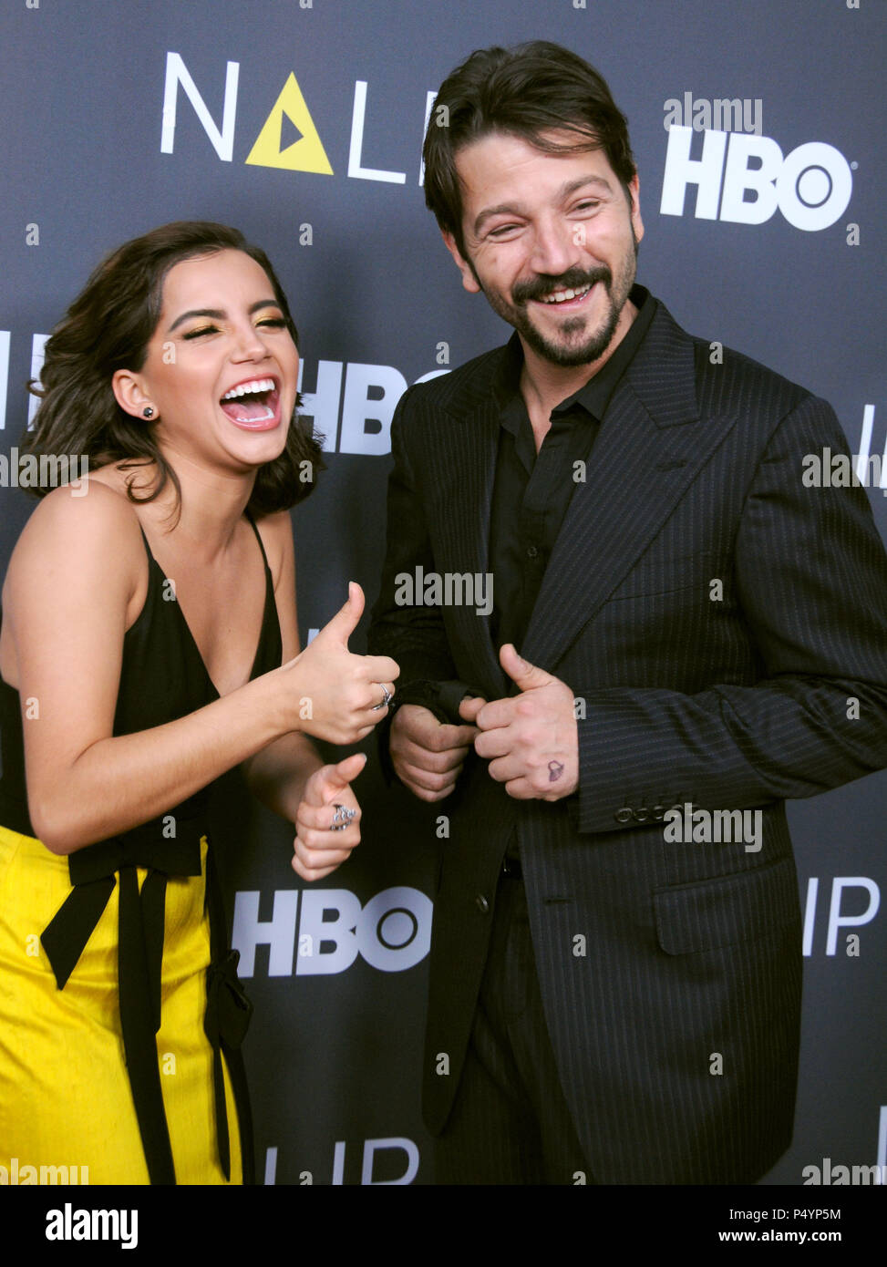 LOS ANGELES, CA - JULY 23: (L-R) Actress Isabela Moner and actor Diego