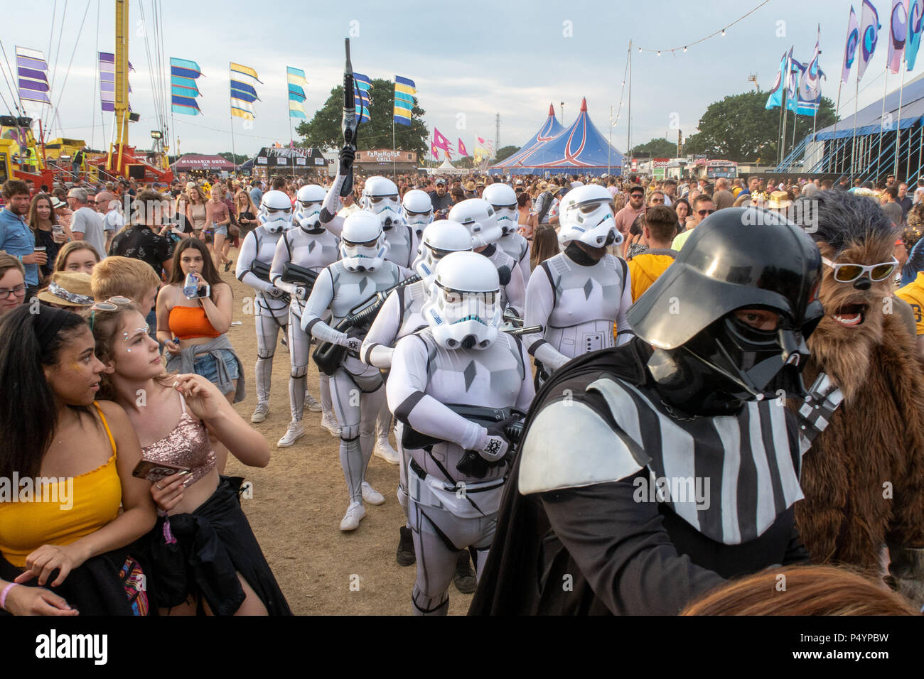 Newport, Isle of Wight, UK. 23rd June, 2018. Festival goers dressed in a Star Wars theme at the 50th Isle of Wight Music Festival, Newport, IOW. Credit: Milton Cogheil/Alamy Live News Stock Photo