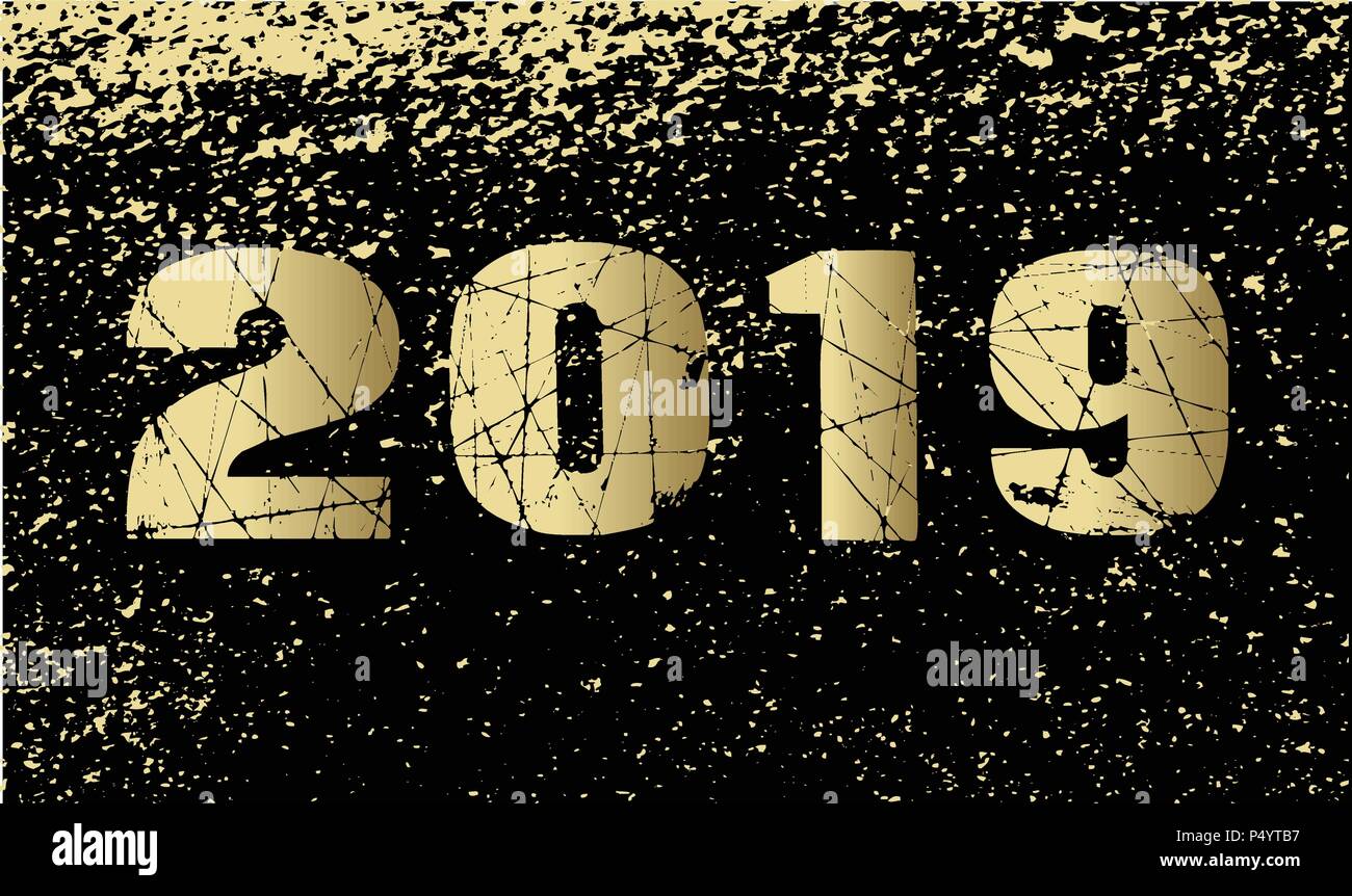 A happy new year 2019 card background in gold and black Stock Vector ...