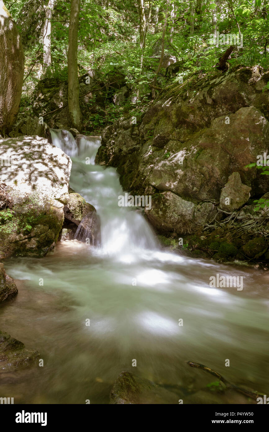 Waterfall on stream in forest in Zadiel valley in Slovakia Stock Photo