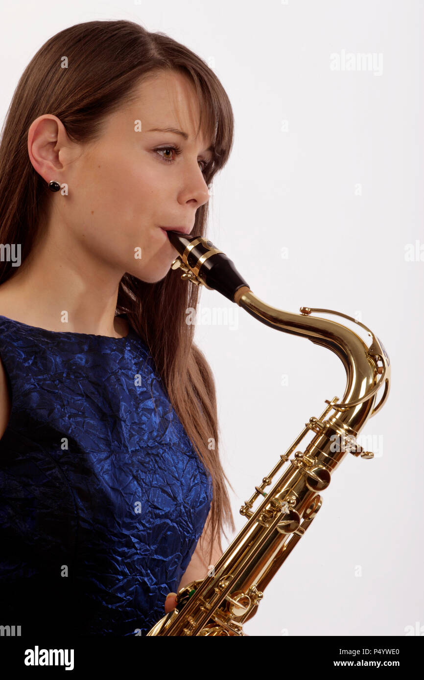 Close up detail of Tenor Saxophone head joint and embouchure Stock